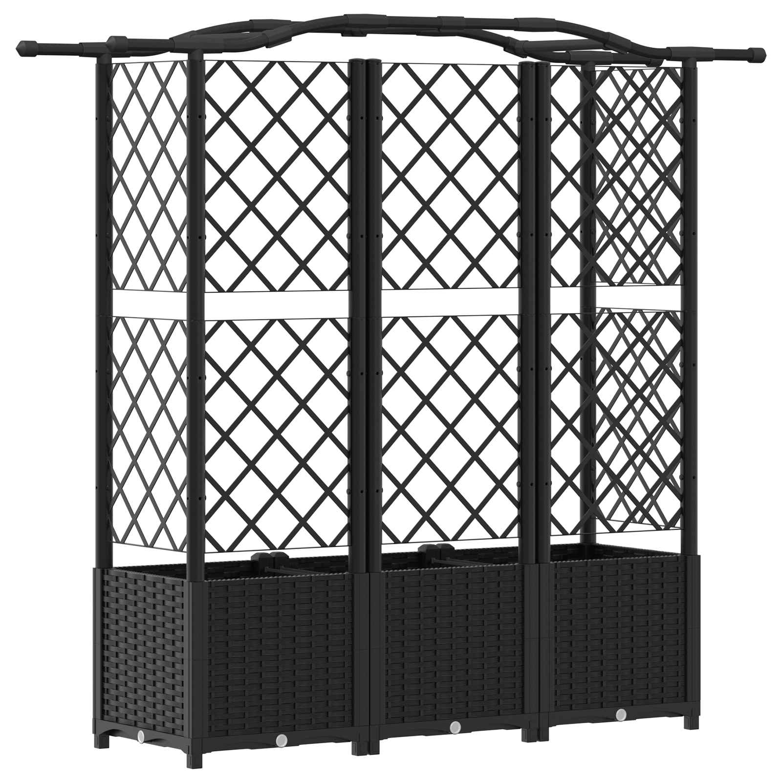 Magasított ágy trellis-szel és tetővel fekete 163 x 40 x 141 cm