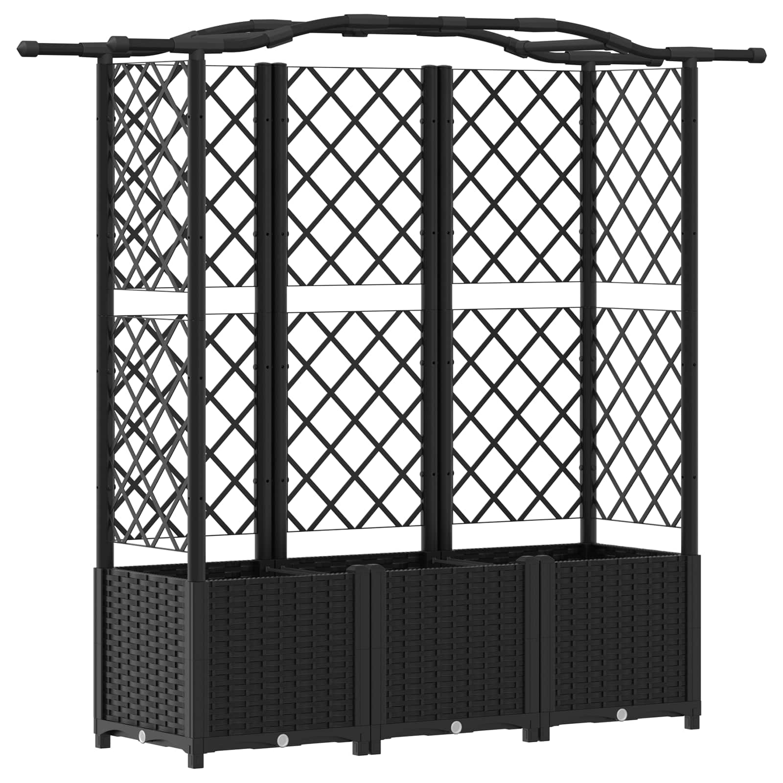 Magasított ágy trellis-szel és tetővel fekete 163 x 40 x 141 cm