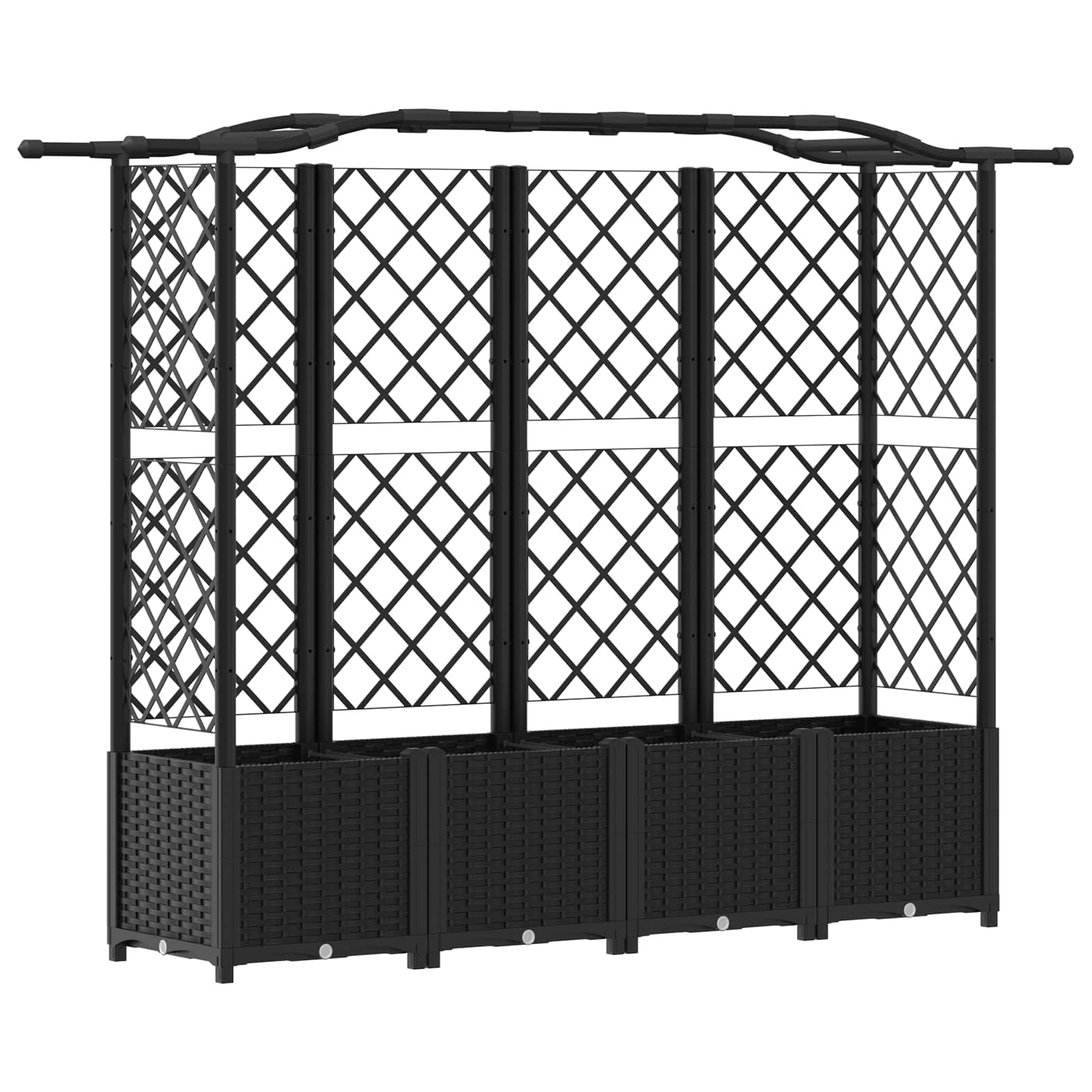 Magasított ágy trellis-szel és tetővel fekete 204 x 40 x 141 cm