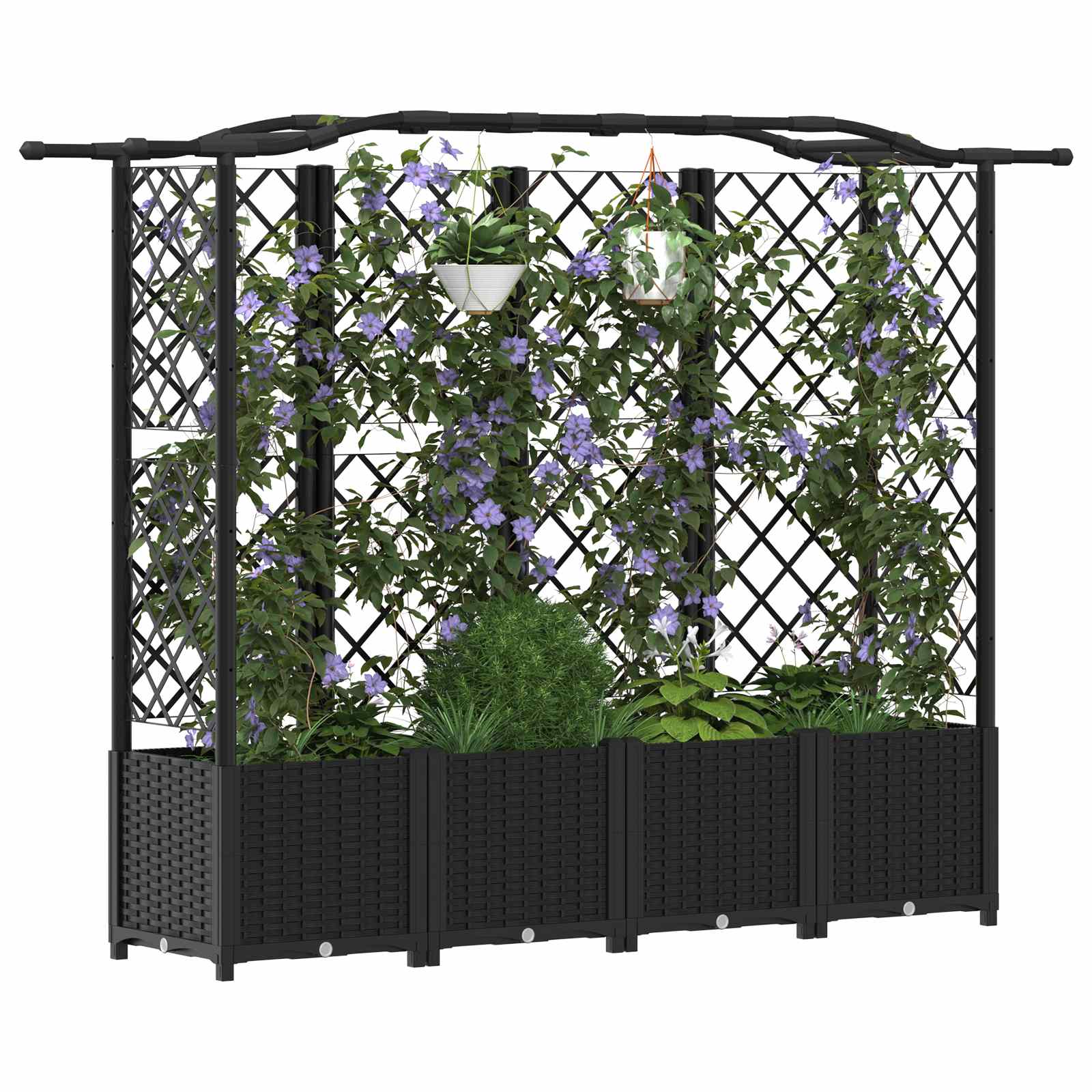 Magasított ágy trellis-szel és tetővel fekete 204 x 40 x 141 cm