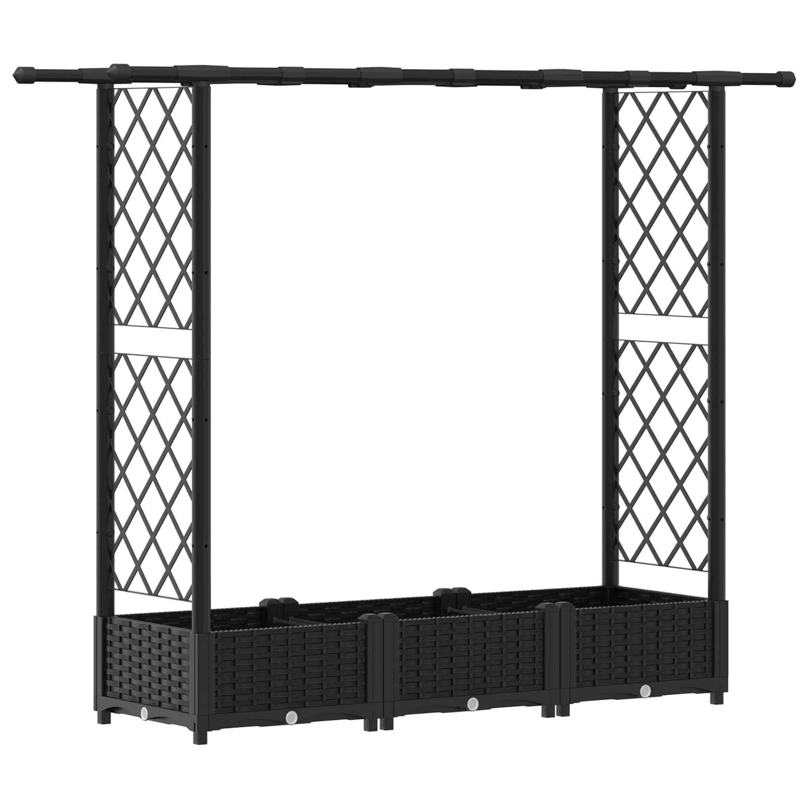 Magasított ágy trellis-szel és tetővel fekete 164 x 40 x 123 cm