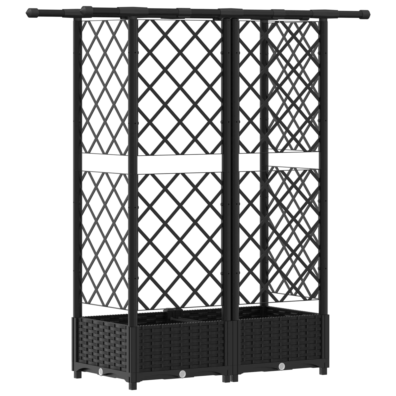 Magasított ágy trellis-szel és tetővel fekete 124 x 40 x 123 cm