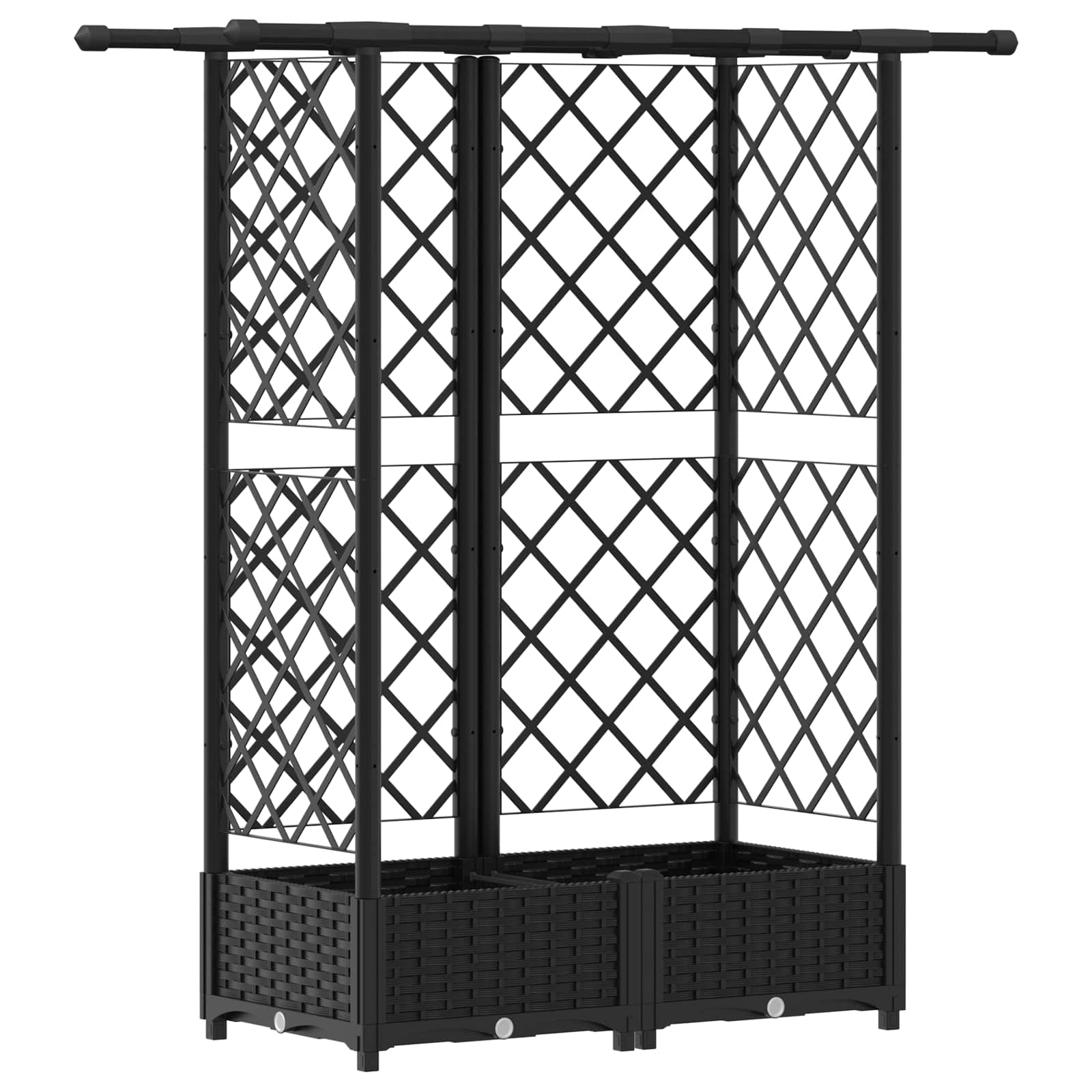 Magasított ágy trellis-szel és tetővel fekete 124 x 40 x 123 cm