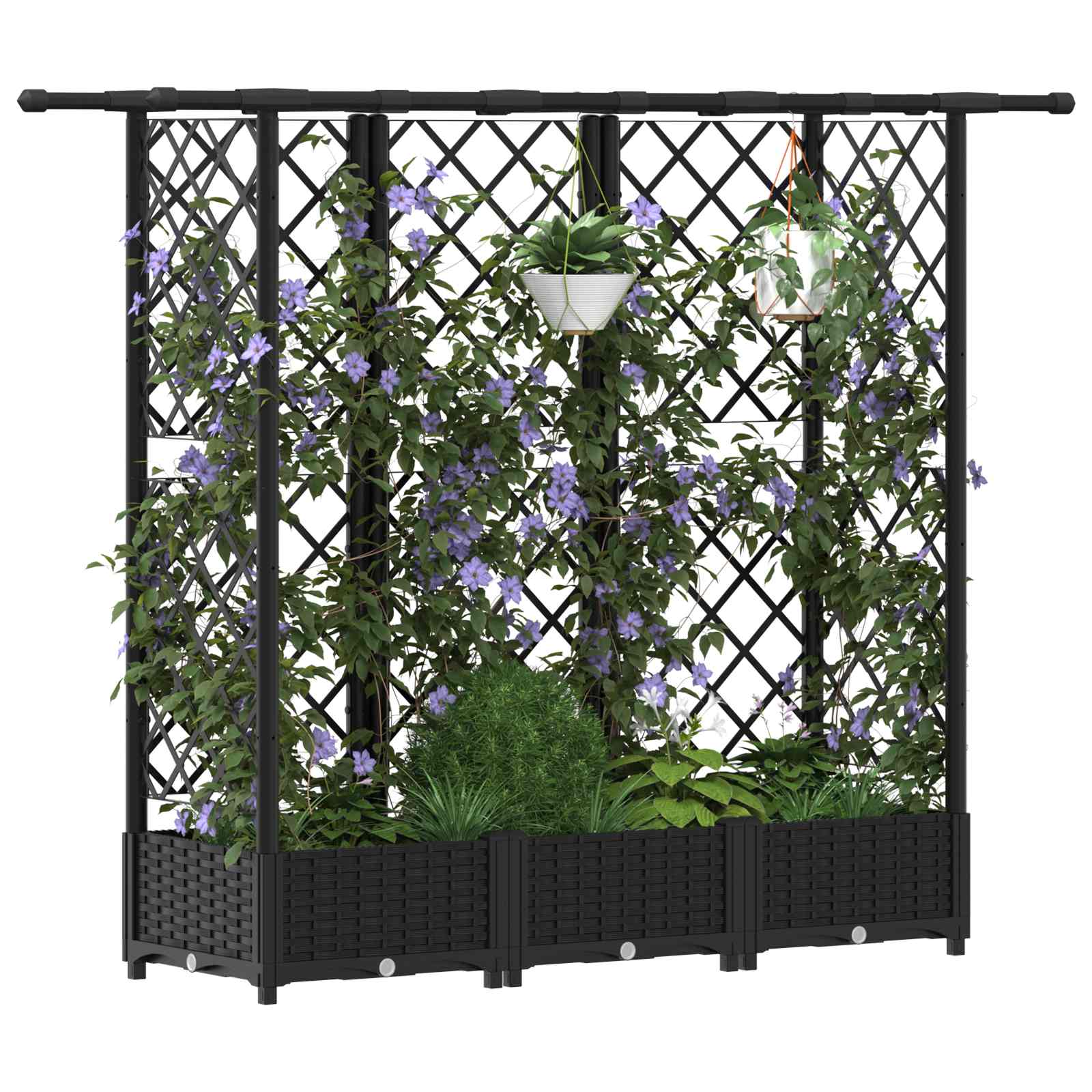 Magasított ágy trellis-szel és tetővel fekete 164 x 40 x 123 cm