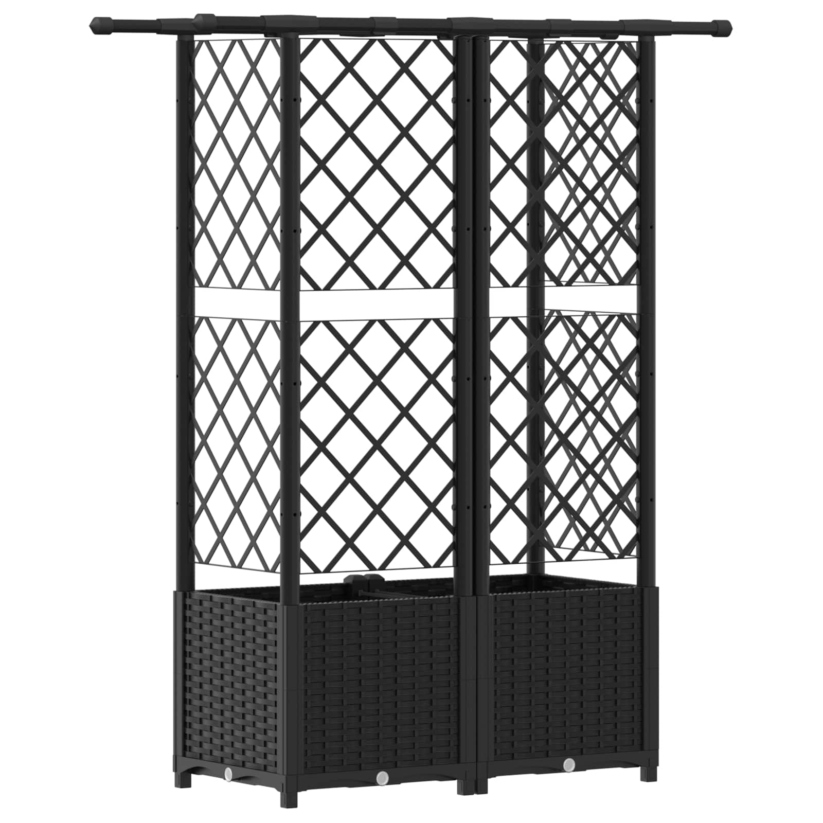 Magasított ágy trellis-szel és tetővel fekete 124 x 40 x 138 cm
