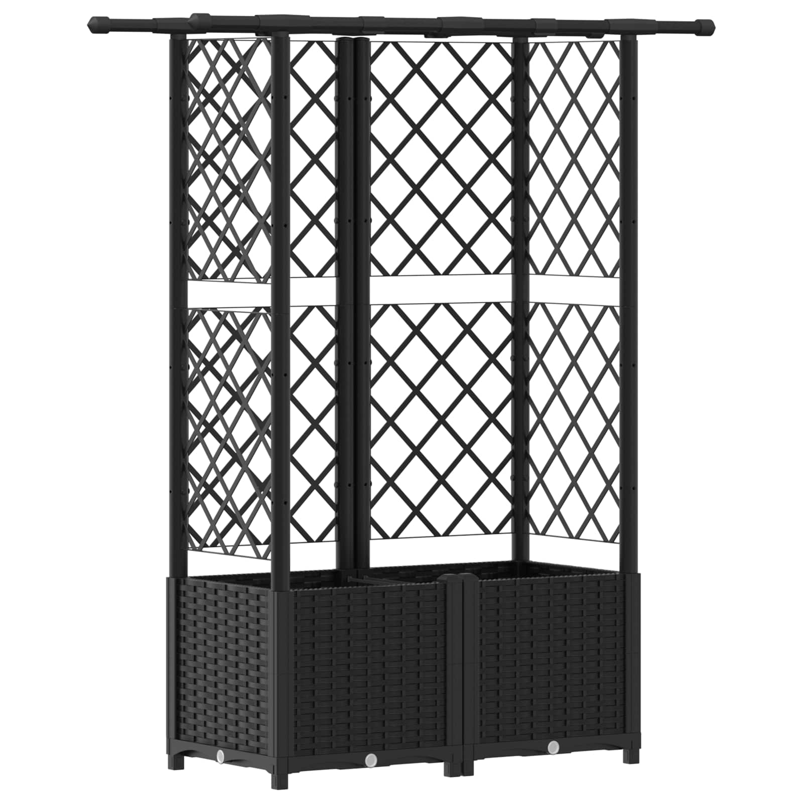 Magasított ágy trellis-szel és tetővel fekete 124 x 40 x 138 cm