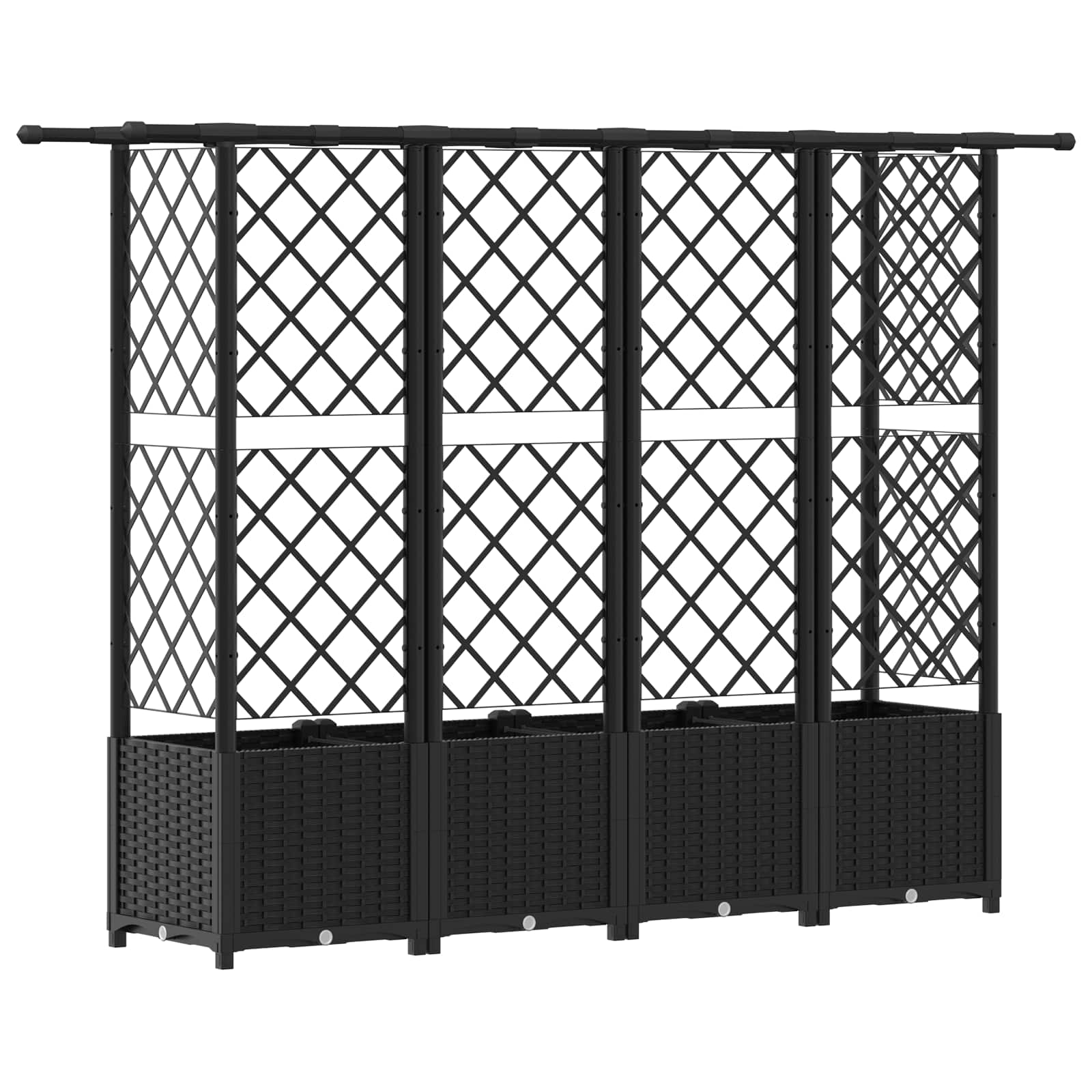 Magasított ágy trellis-szel és tetővel fekete 202 x 40 x 138 cm