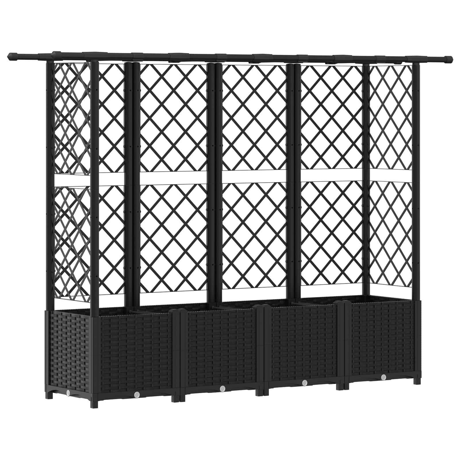 Magasított ágy trellis-szel és tetővel fekete 202 x 40 x 138 cm