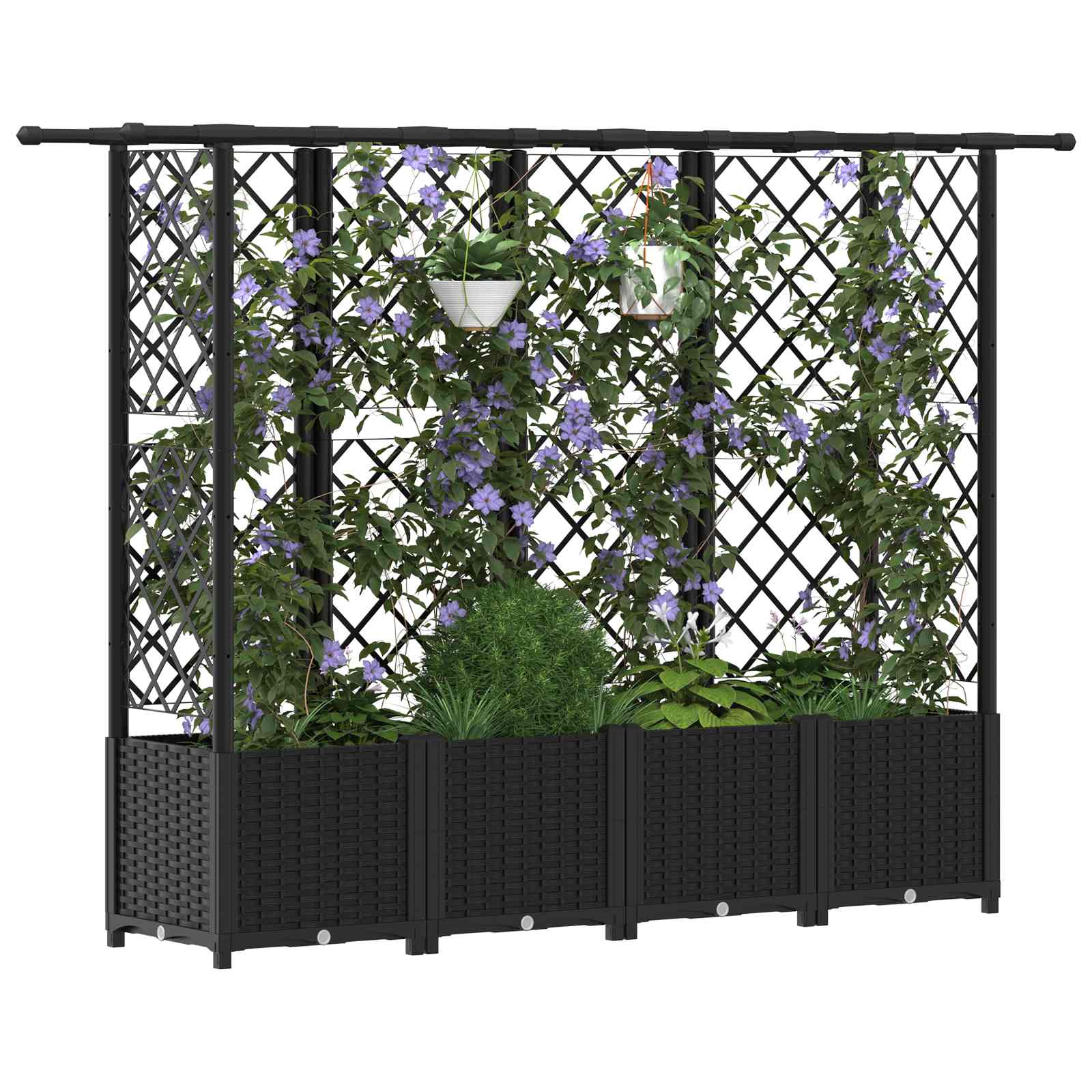 Magasított ágy trellis-szel és tetővel fekete 202 x 40 x 138 cm