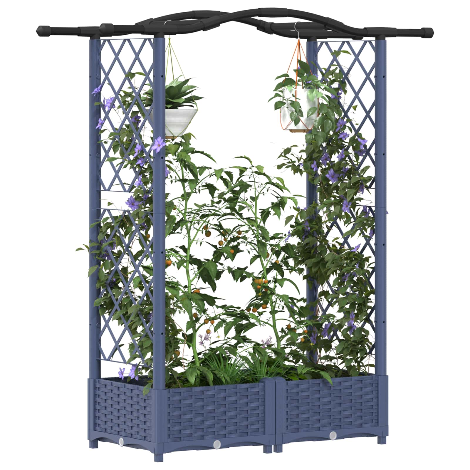Magasított ágy trellis-szel és tetővel szürke 124 x 40 x 125 cm