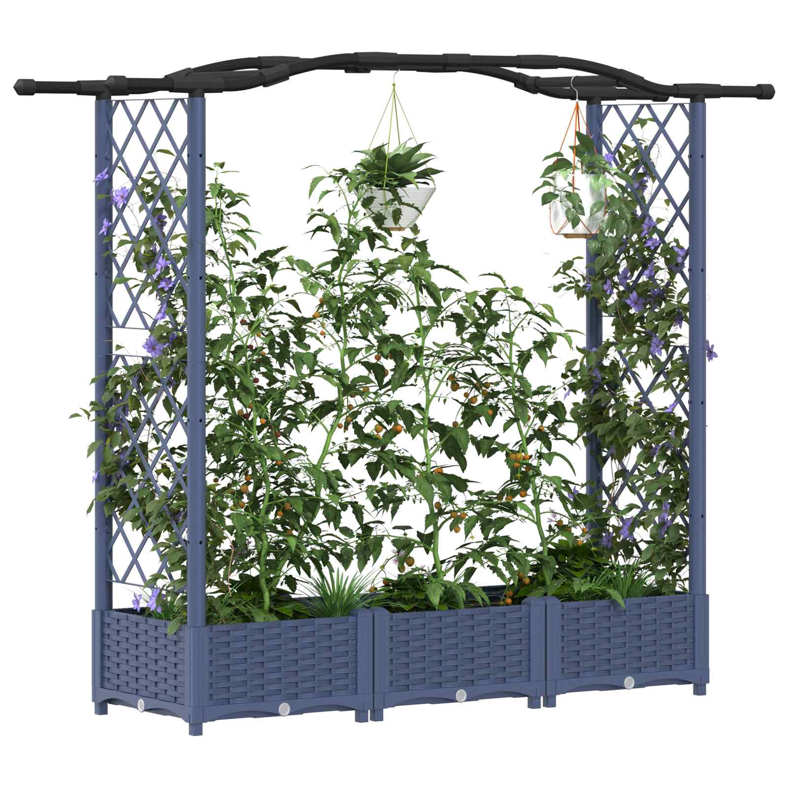 Magasított ágy trellis-szel és tetővel szürke 169 x 40 x 125 cm
