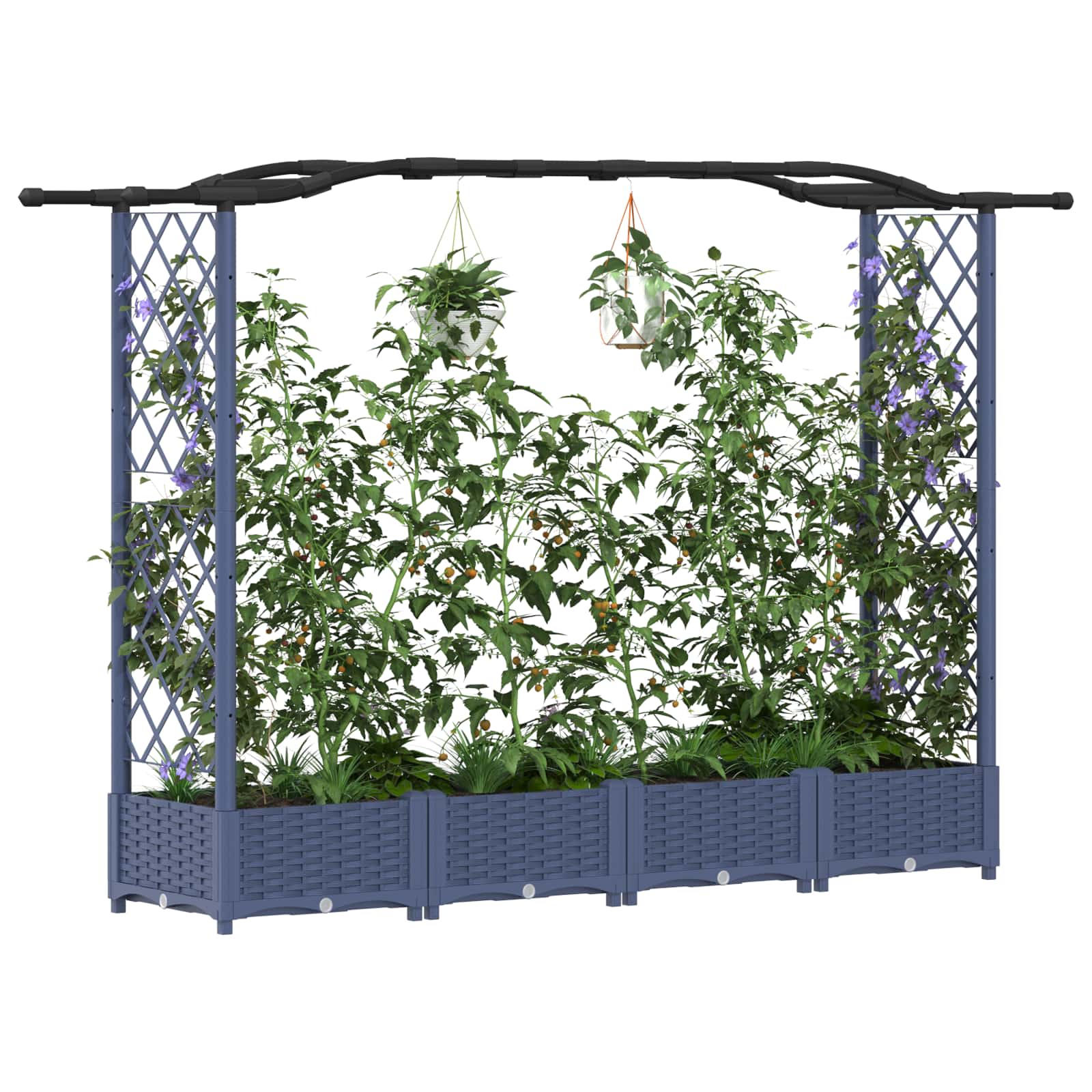 Magasított ágy trellis-szel és tetővel szürke 207 x 40 x 126 cm