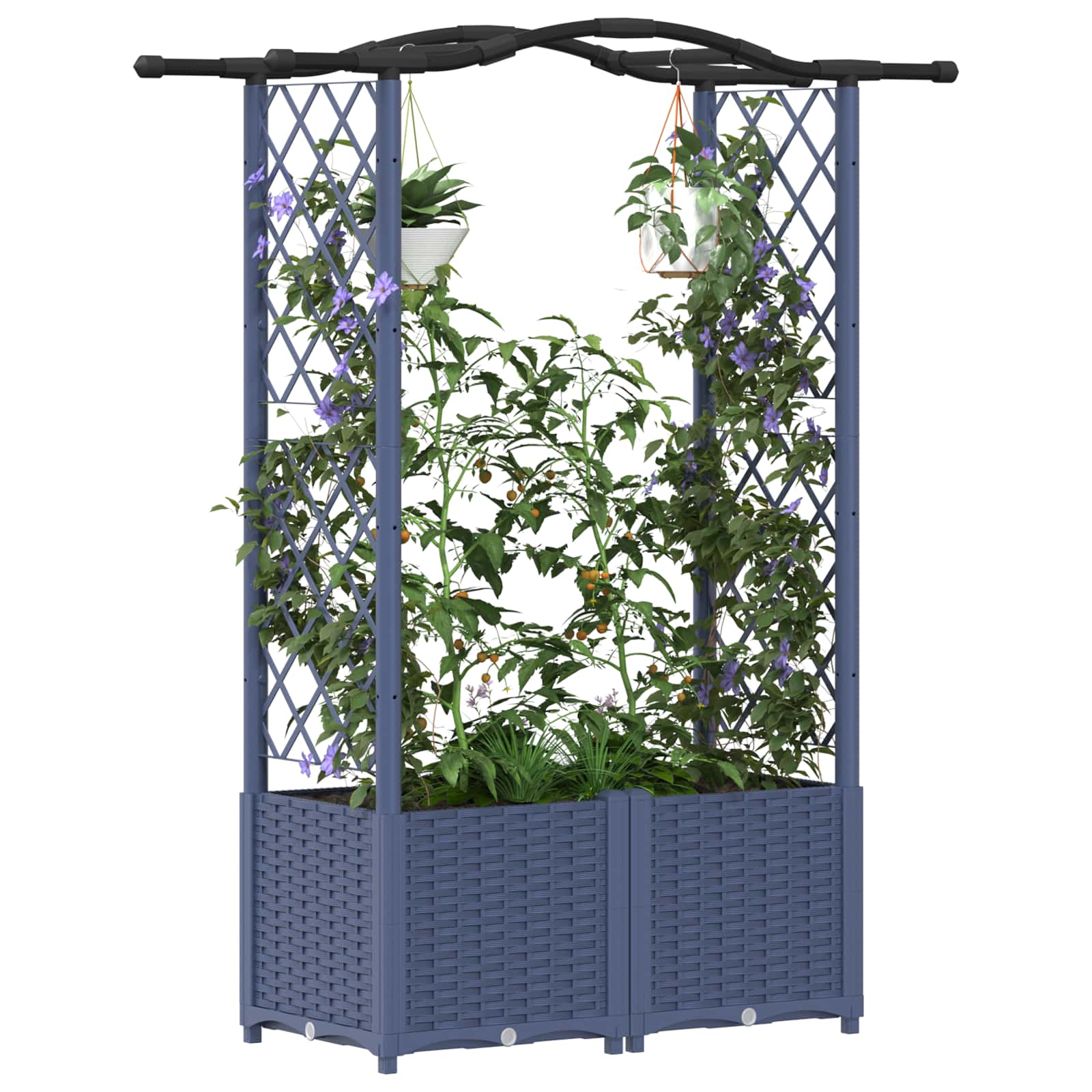Magasított ágy trellis-szel és tetővel szürke 125 x 40 x 138 cm