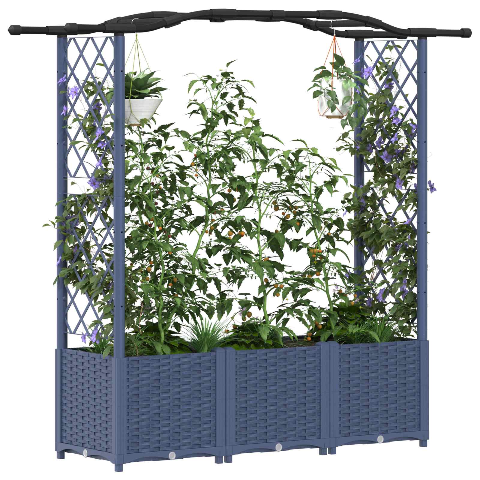 Magasított ágy trellis-szel és tetővel szürke 164 x 40 x 142 cm
