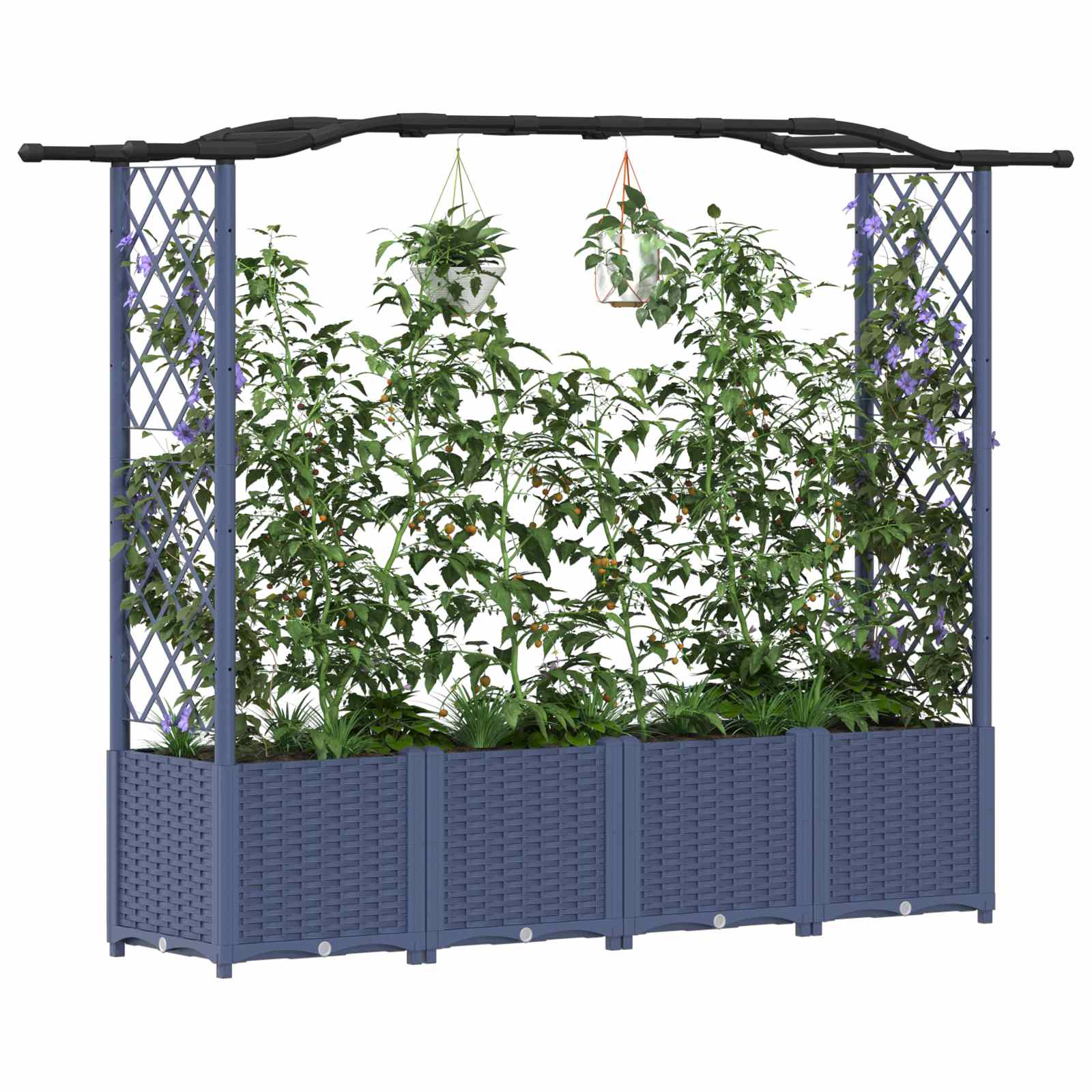Magasított ágy trellis-szel és tetővel szürke 204 x 40 x 141 cm