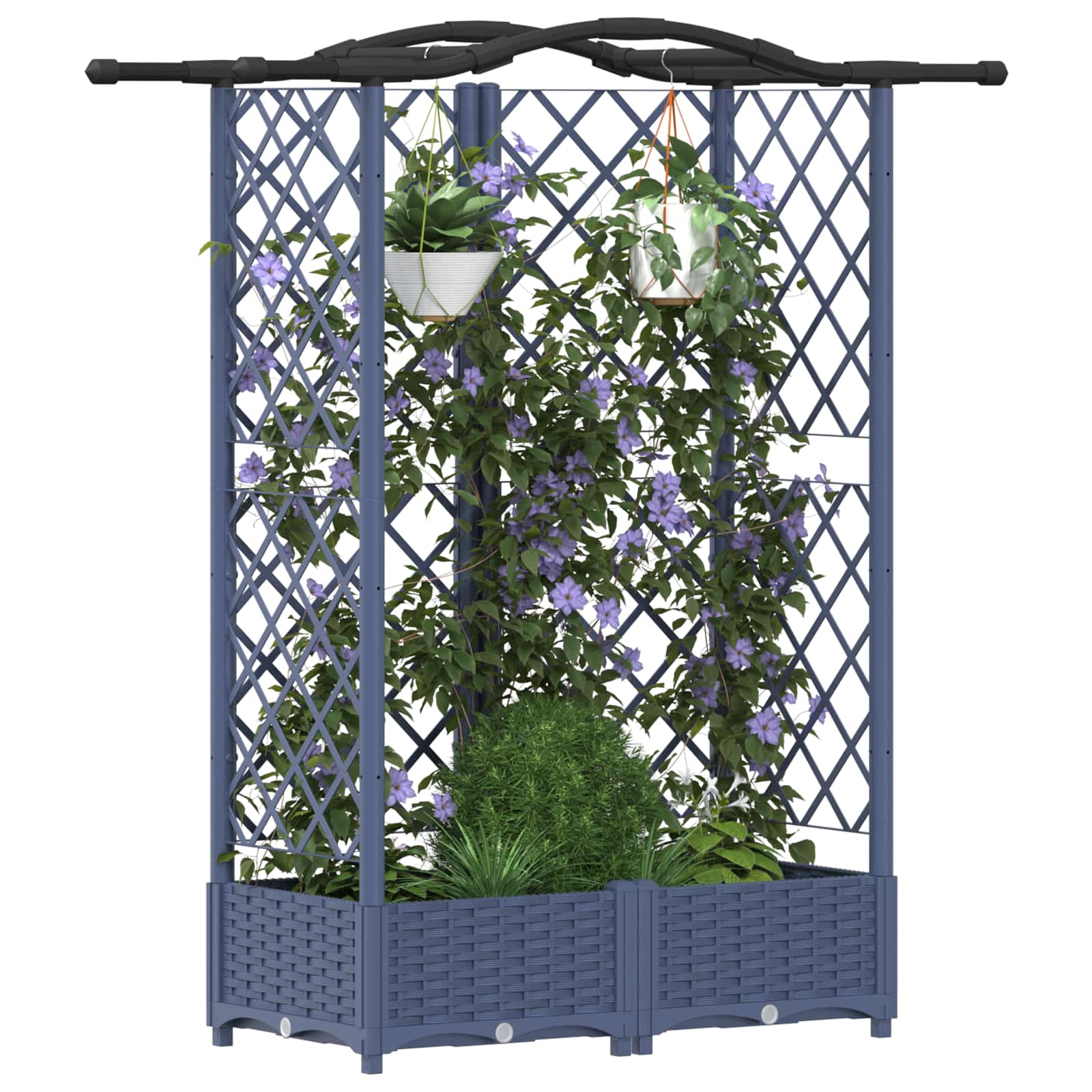 Magasított ágy trellis-szel és tetővel szürke 124 x 40 x 126 cm