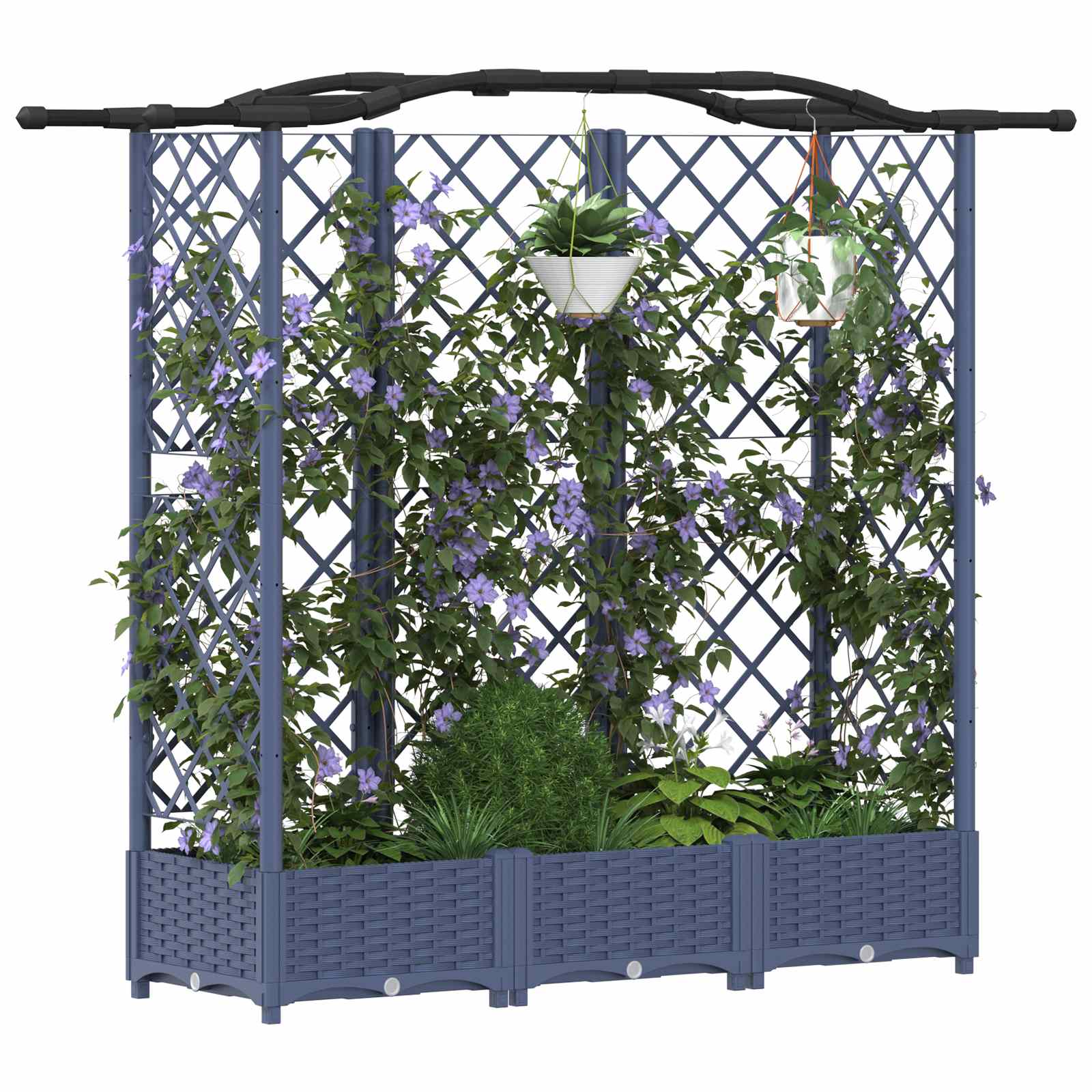 Magasított ágy trellis-szel és tetővel szürke 163 x 40 x 126 cm