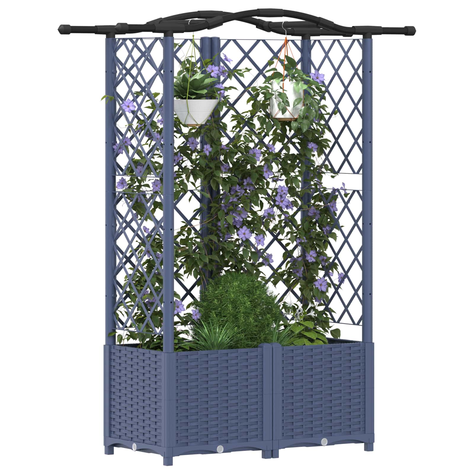 Magasított ágy trellis-szel és tetővel szürke 122 x 40 x 141 cm