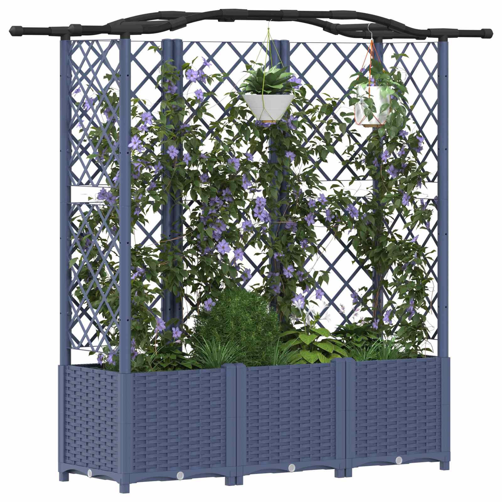 Magasított ágy trellis-szel és tetővel szürke 163 x 40 x 141 cm