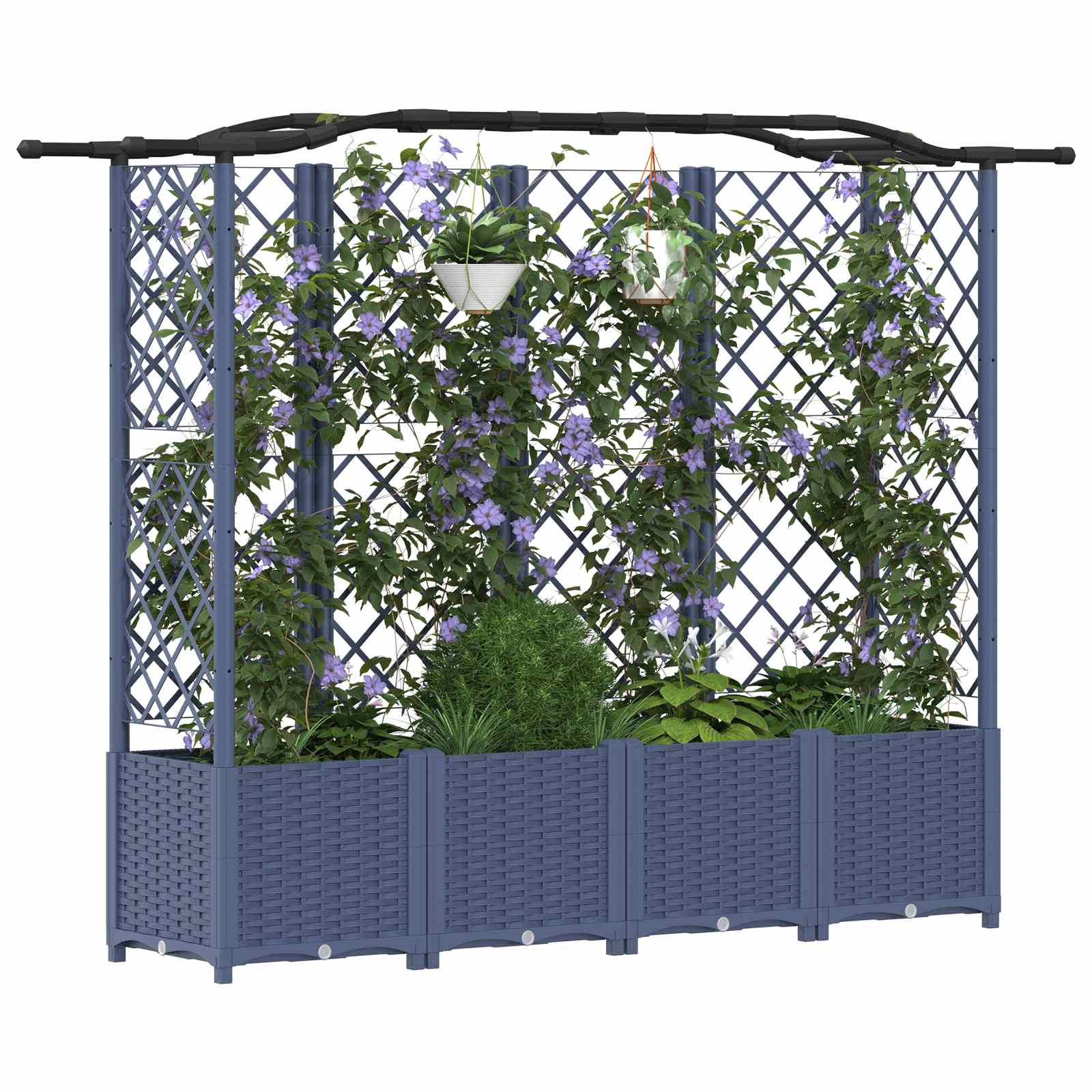 Magasított ágy trellis-szel és tetővel szürke 204 x 40 x 141 cm