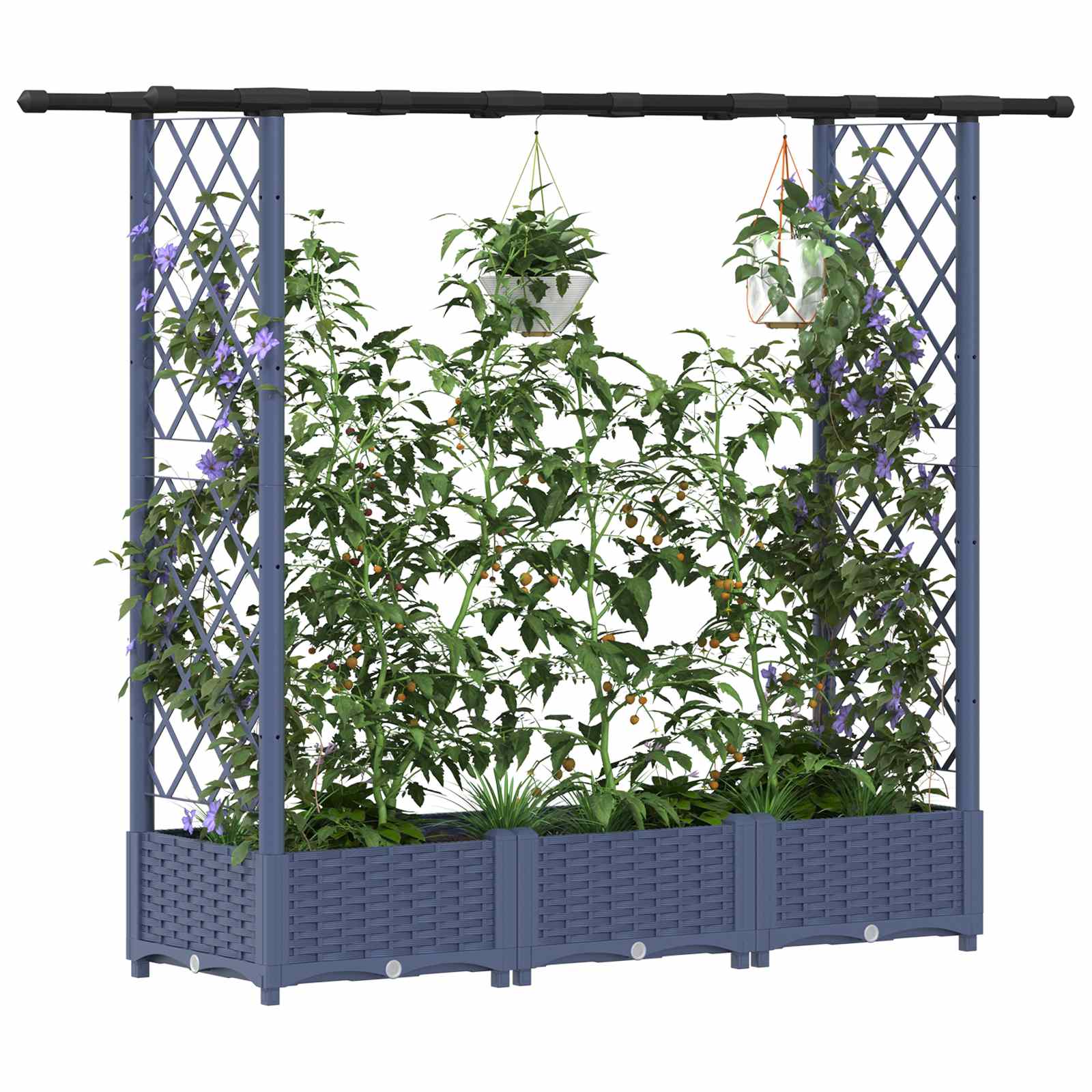 Magasított ágy trellis-szel és tetővel szürke 164 x 40 x 123 cm