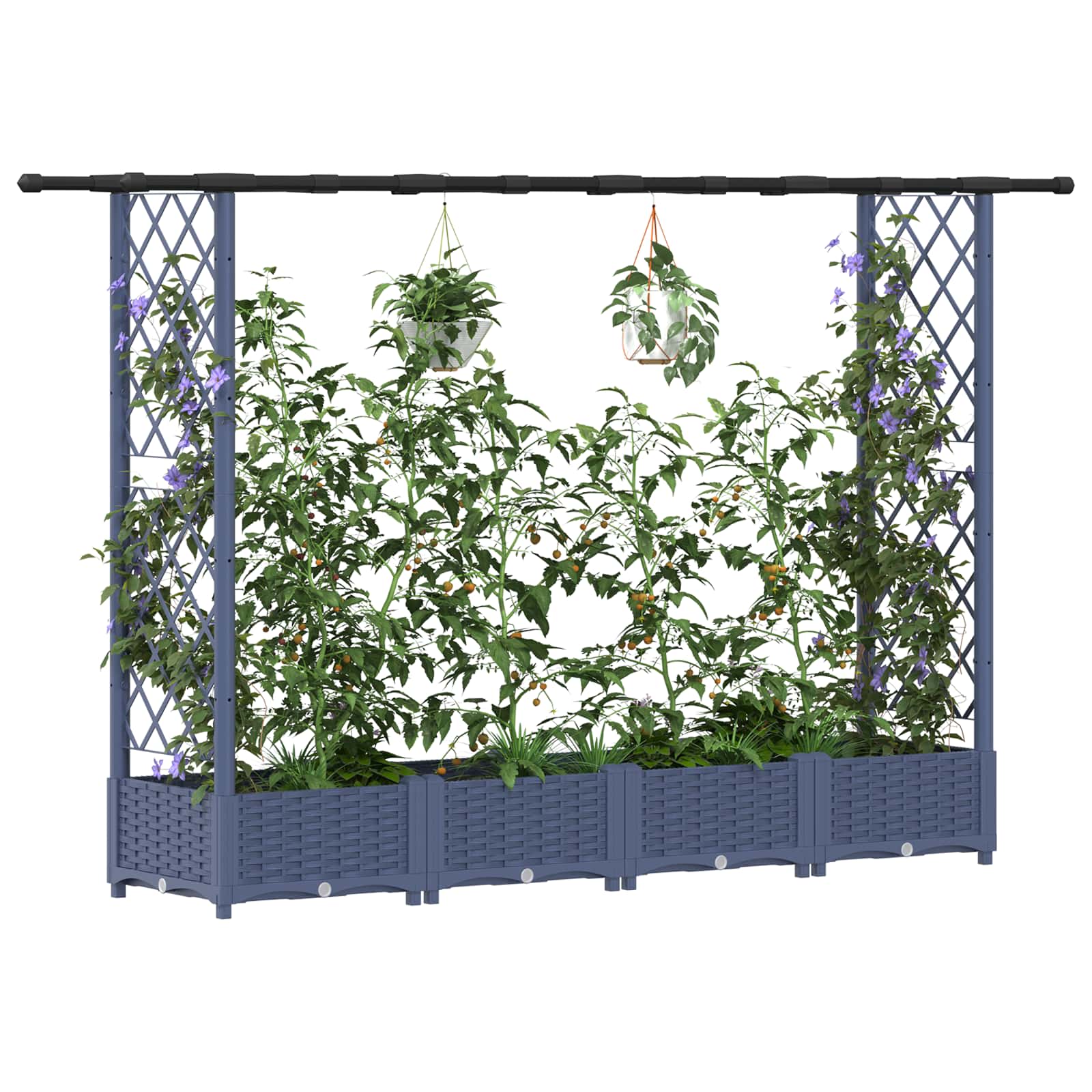 Magasított ágy trellis-szel és tetővel szürke 203 x 40 x 123 cm