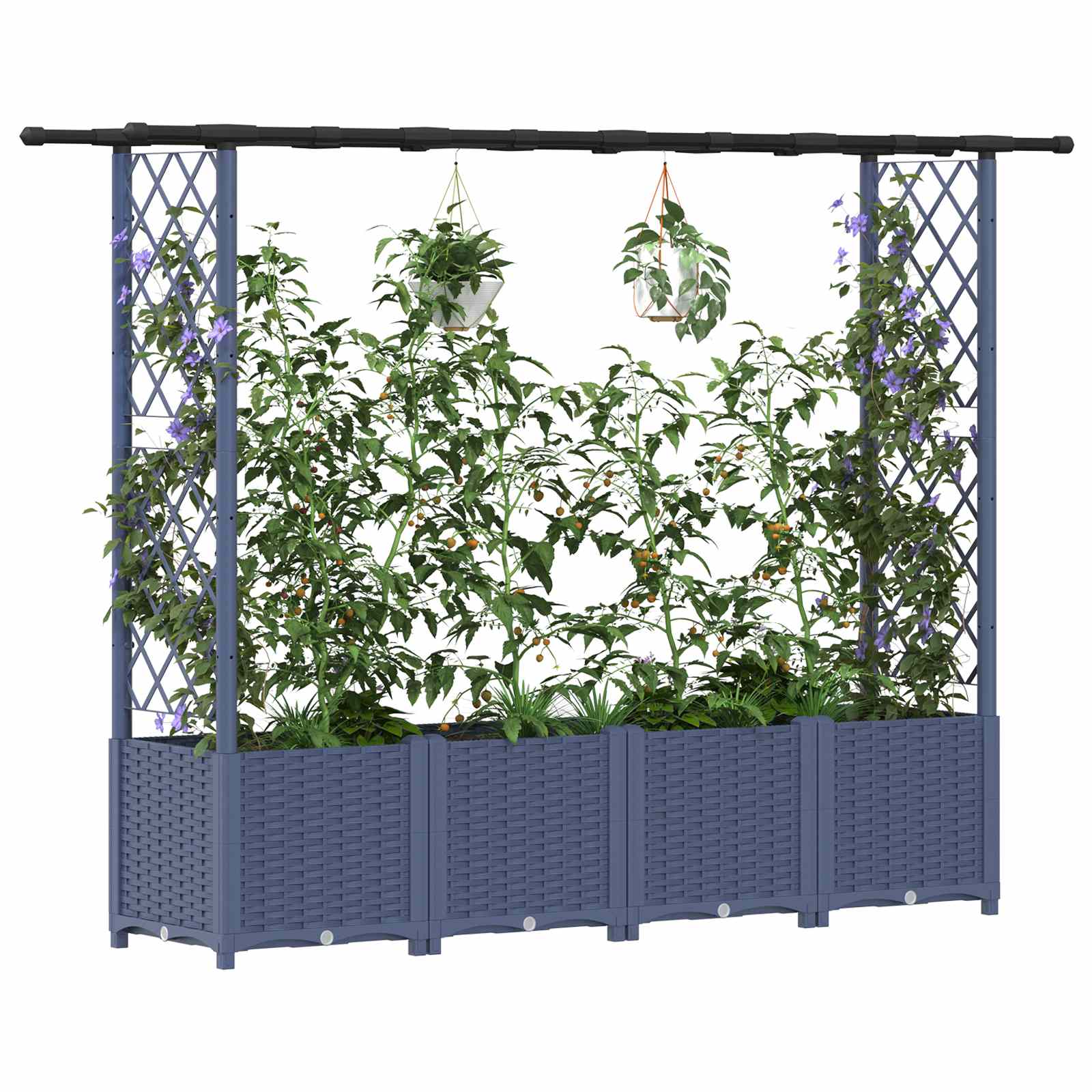 Magasított ágy trellis-szel és tetővel szürke 203 x 40 x 138 cm