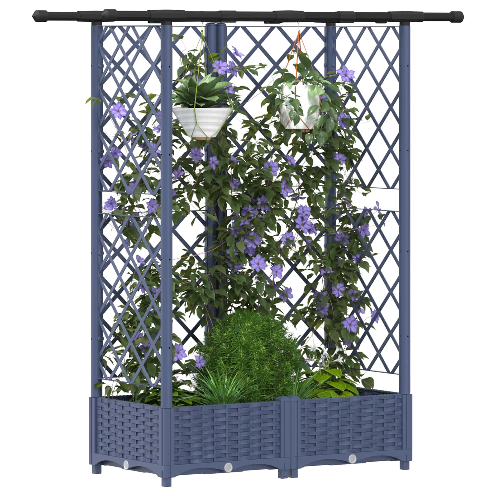 Magasított ágy trellis-szel és tetővel szürke 124 x 40 x 123 cm