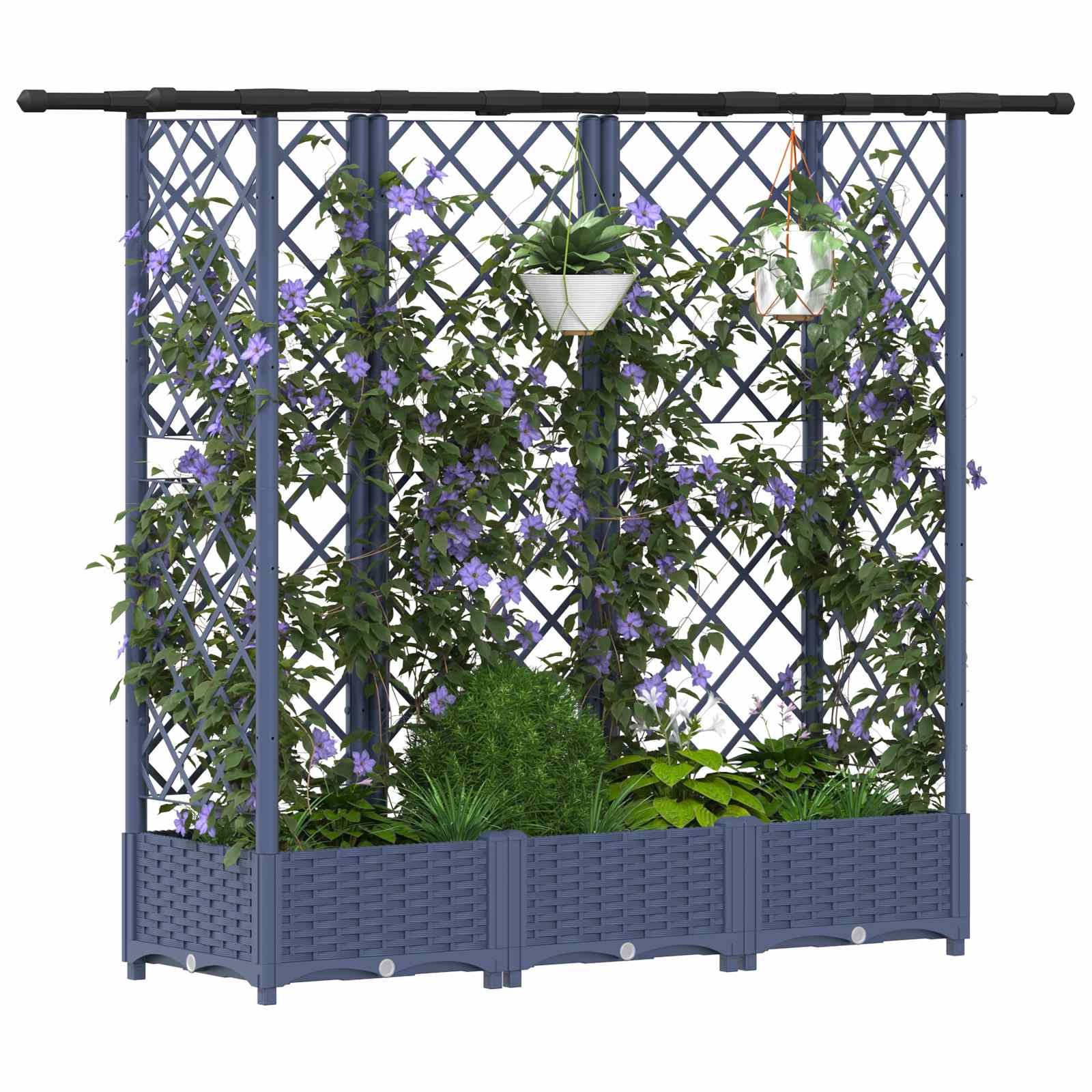 Magasított ágy trellis-szel és tetővel szürke 164 x 40 x 123 cm