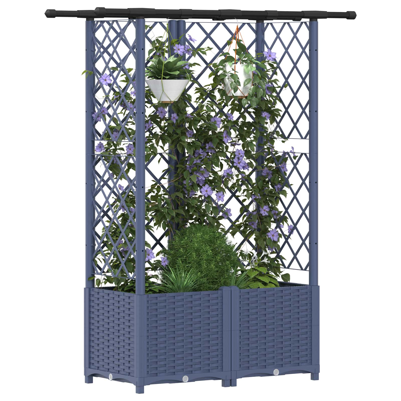 Magasított ágy trellis-szel és tetővel szürke 124 x 40 x 138 cm
