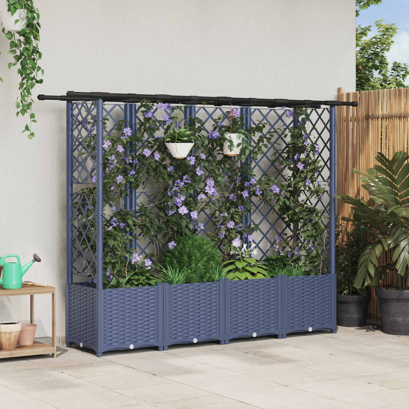Magasított ágy trellis-szel és tetővel szürke 202 x 40 x 138 cm