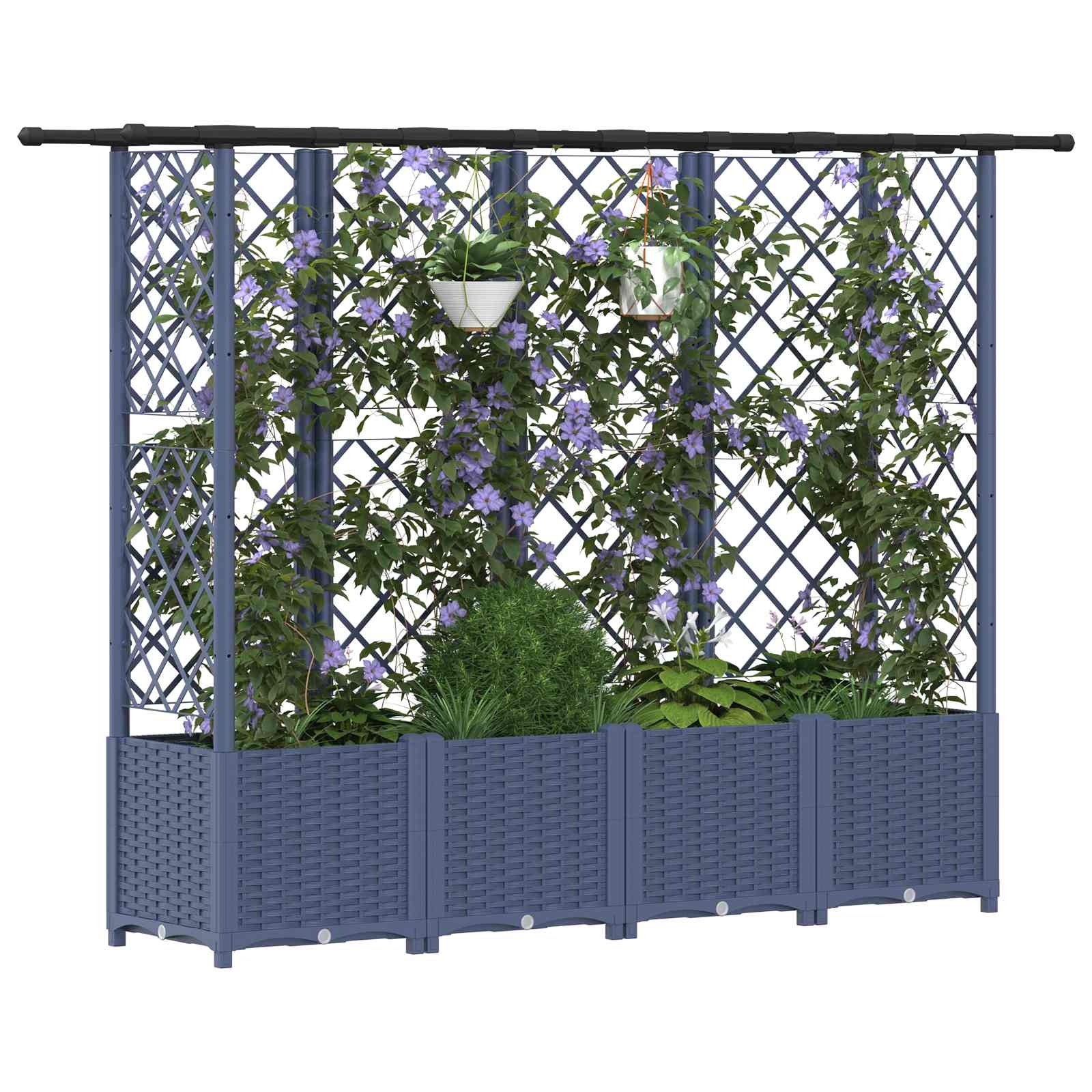 Magasított ágy trellis-szel és tetővel szürke 202 x 40 x 138 cm