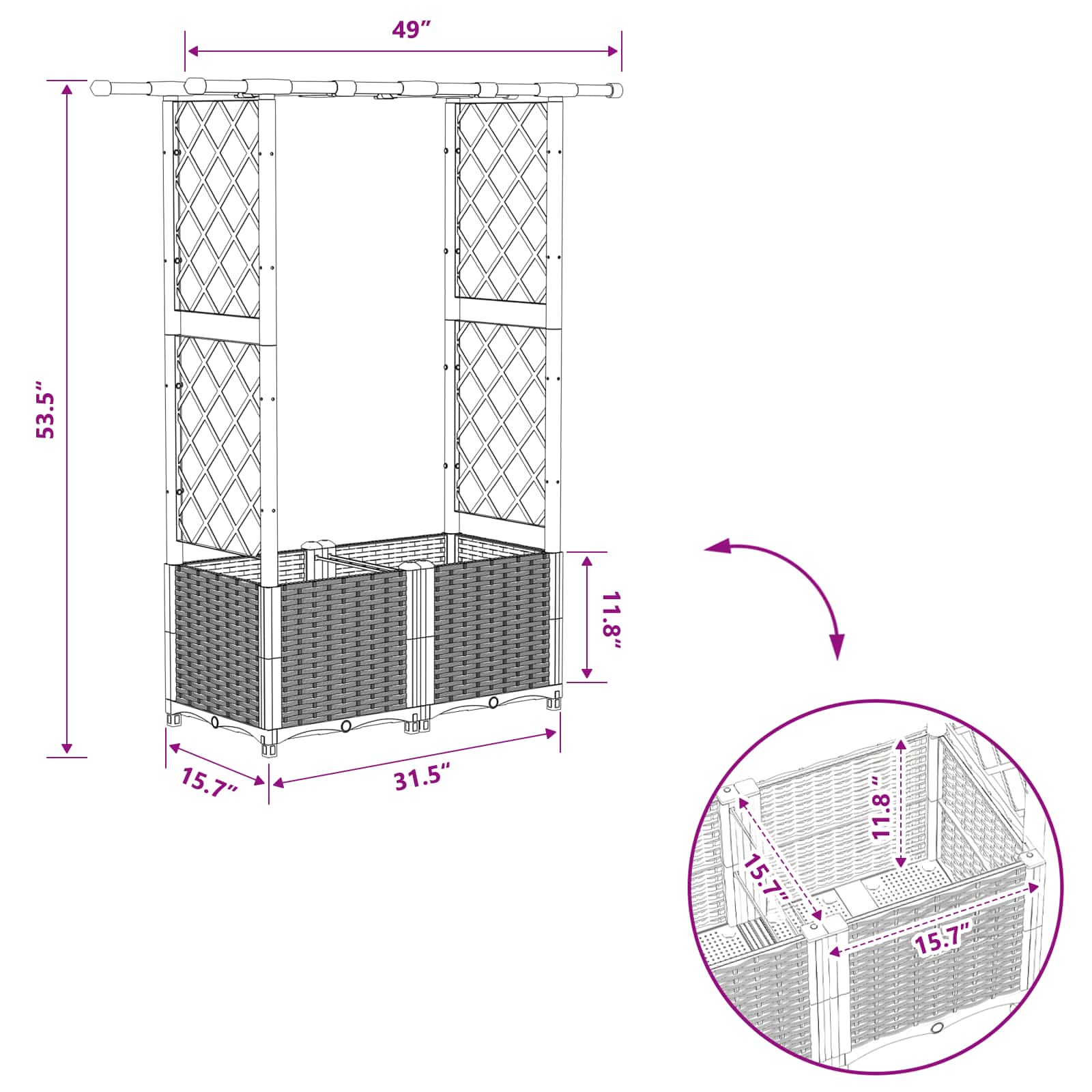 Magasított ágy trellis-szel és tetővel világosszürke