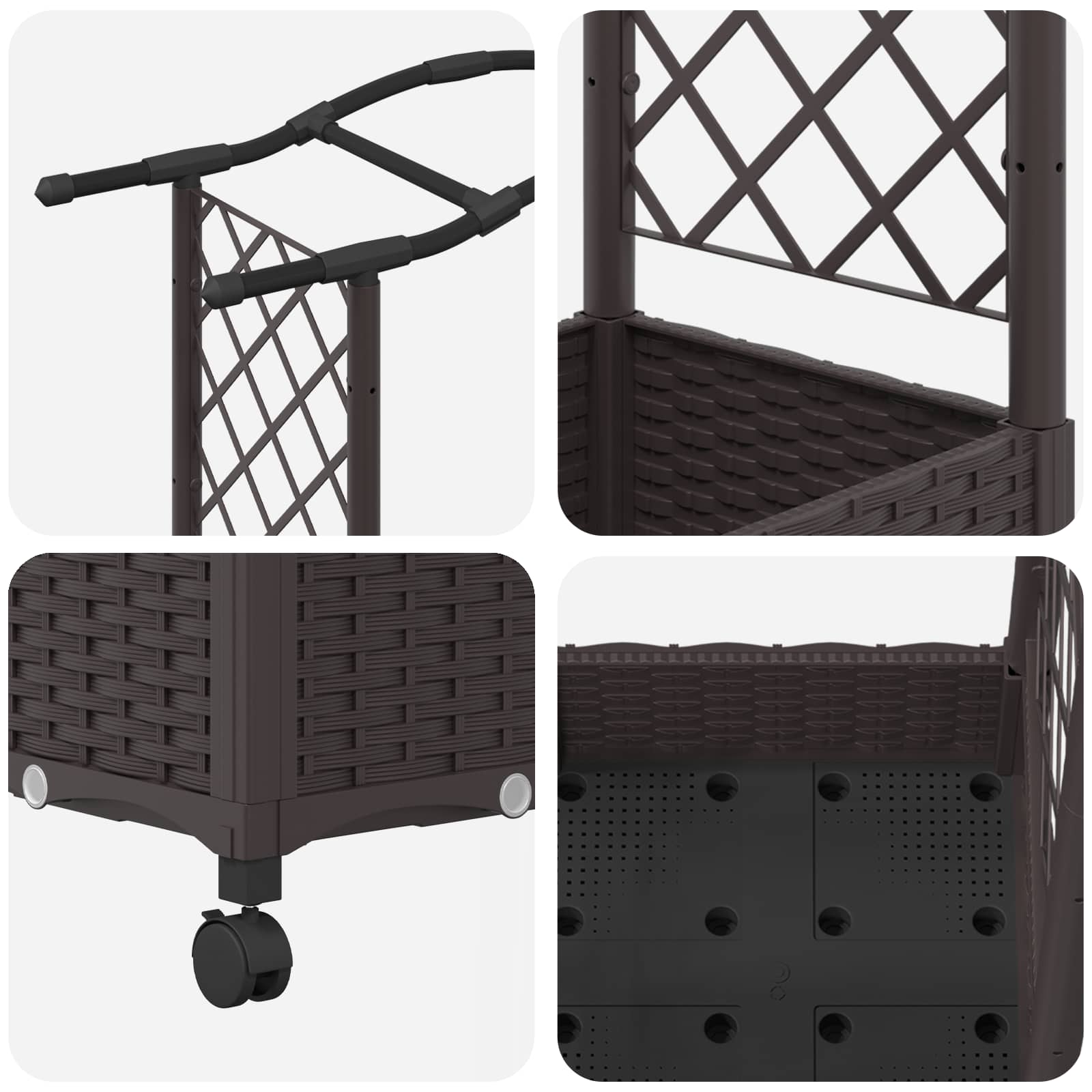 Magasított ágy trellis-szel és tetővel barna 124 x 40 x 129 cm