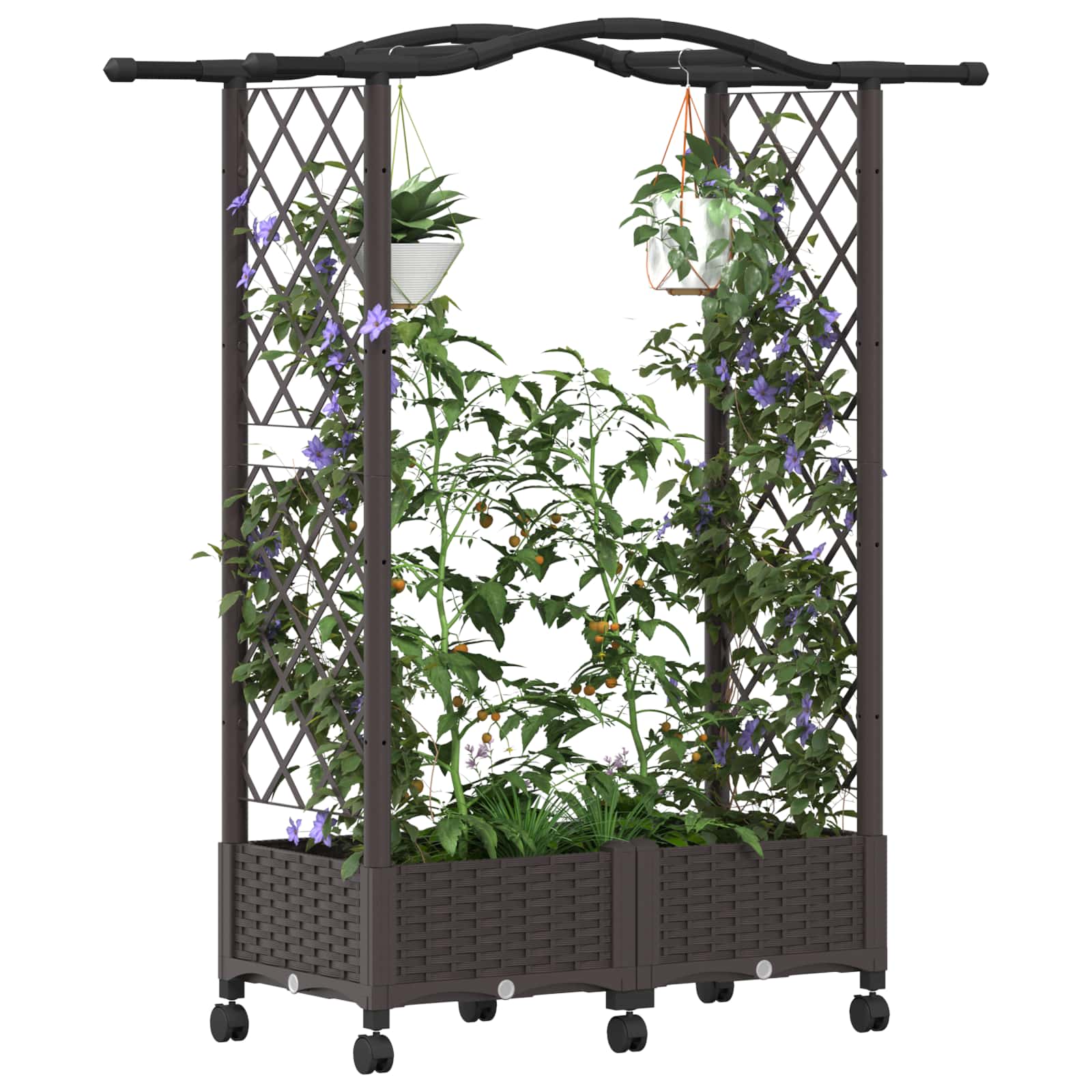 Magasított ágy trellis-szel és tetővel barna 124 x 40 x 129 cm