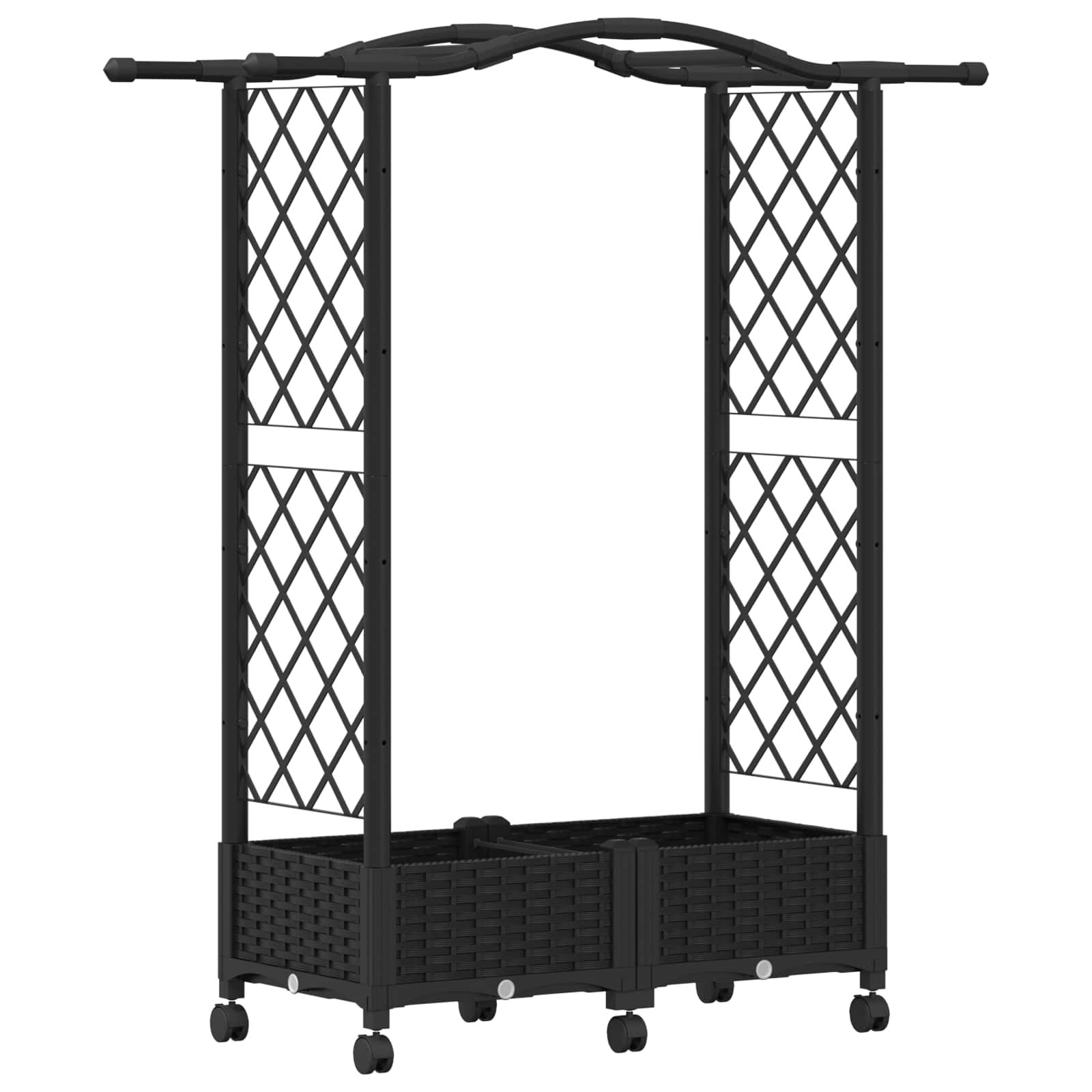 Magasított ágy trellis-szel és tetővel fekete 124 x 40 x 129 cm