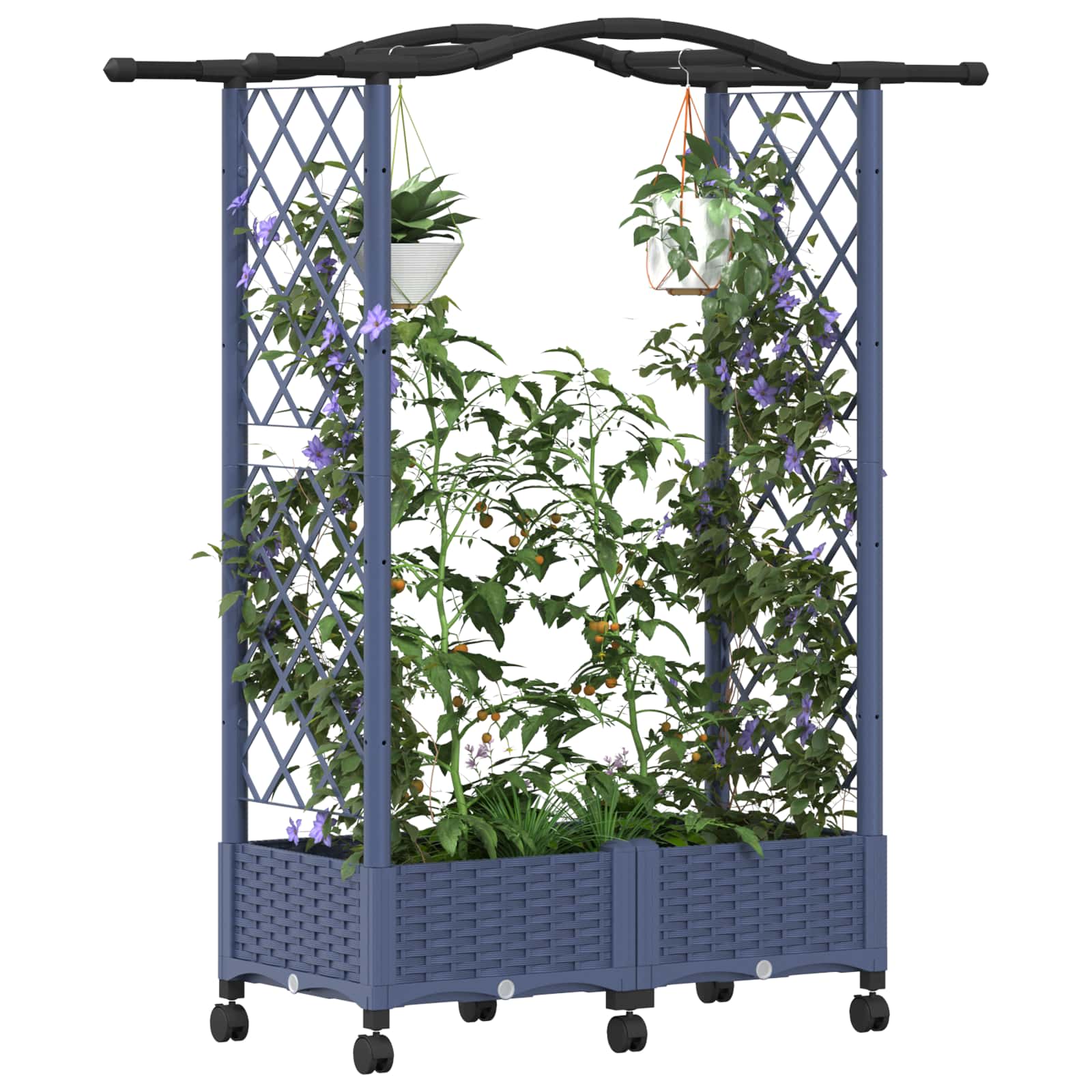 Magasított ágy trellis-szel és tetővel szürke 124 x 40 x 129 cm