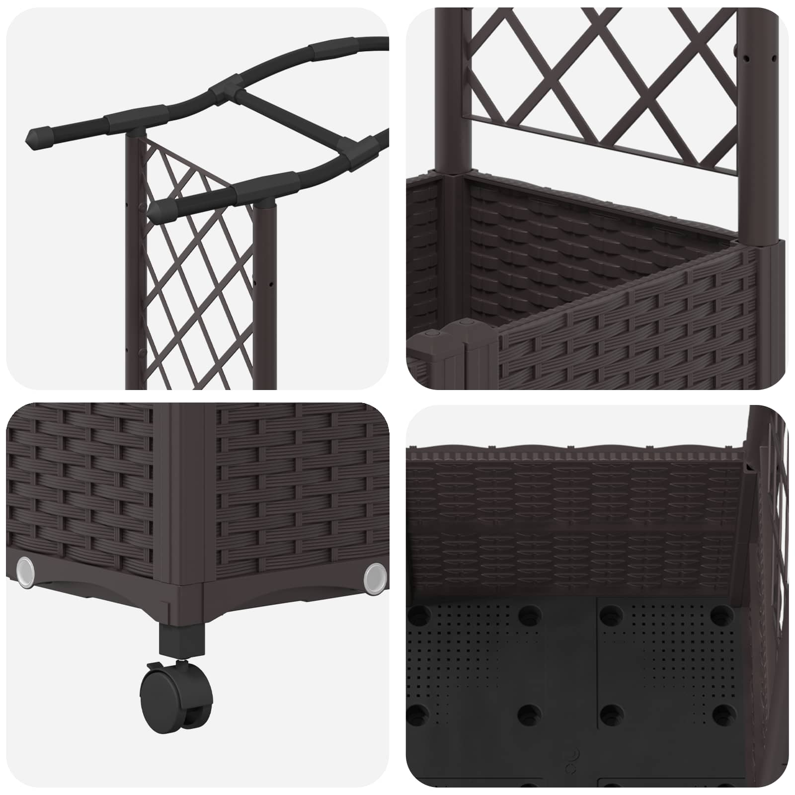 Magasított ágy trellis-szel és tetővel barna 125 x 40 x 144 cm