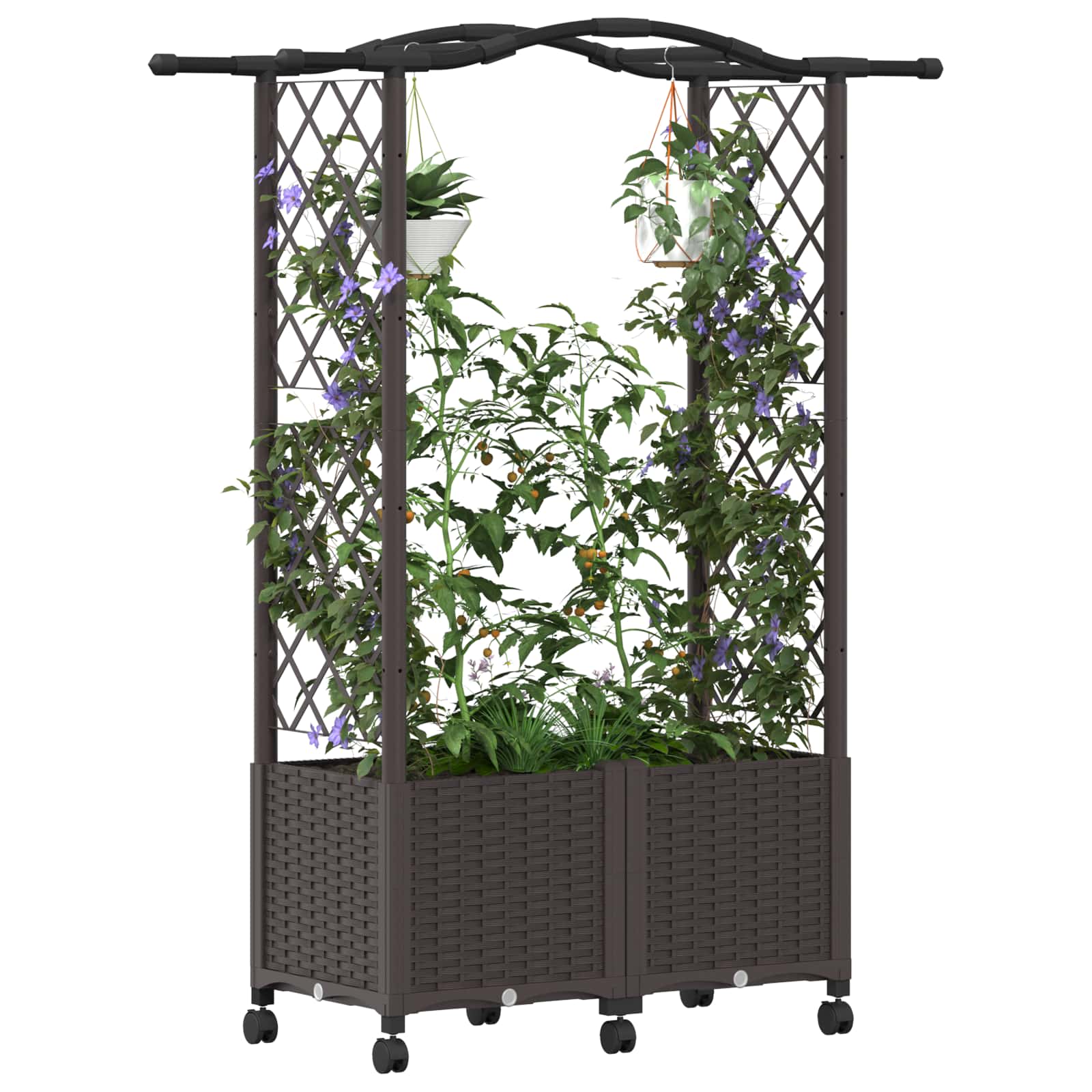 Magasított ágy trellis-szel és tetővel barna 125 x 40 x 144 cm