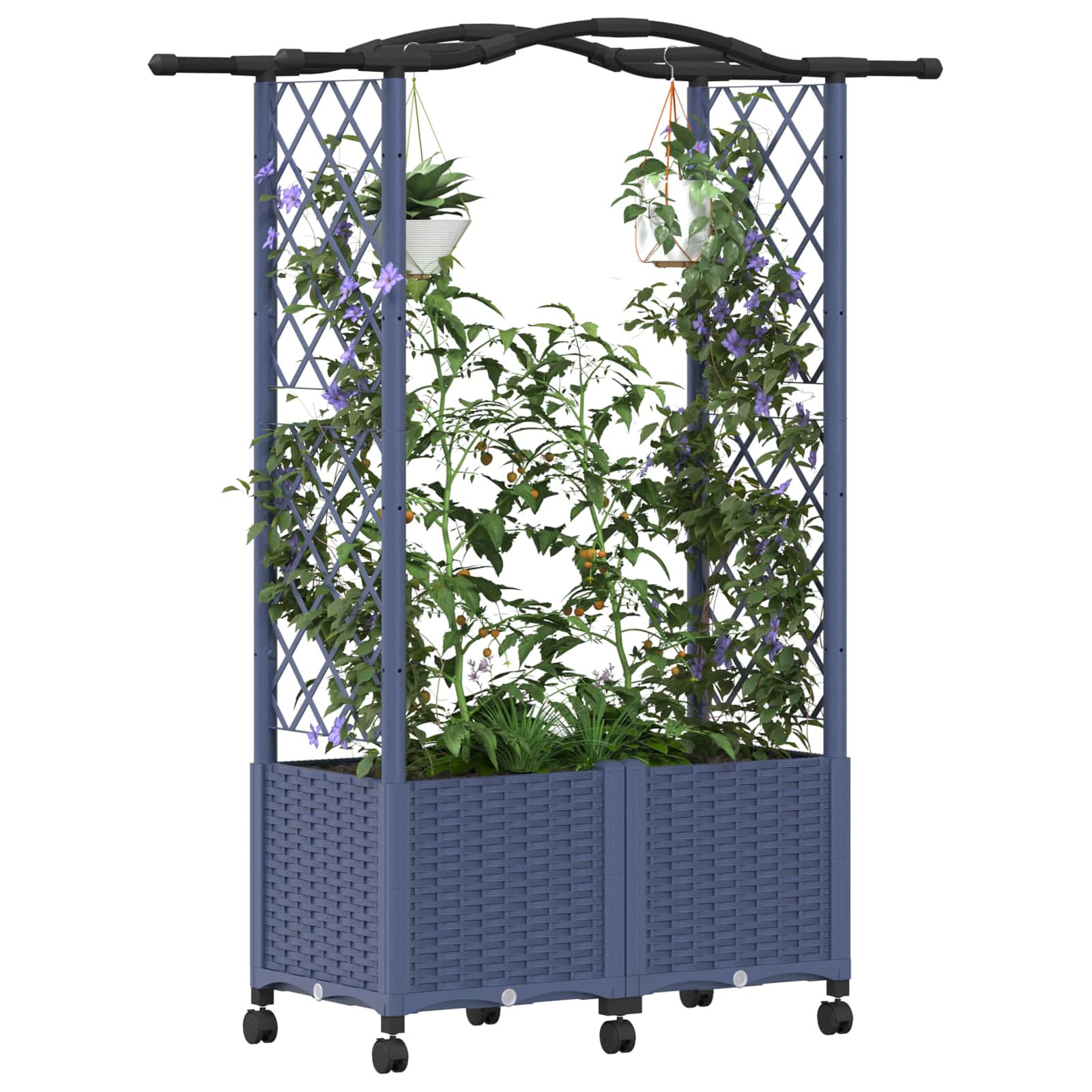 Magasított ágy trellis-szel és tetővel szürke 125 x 40 x 144 cm