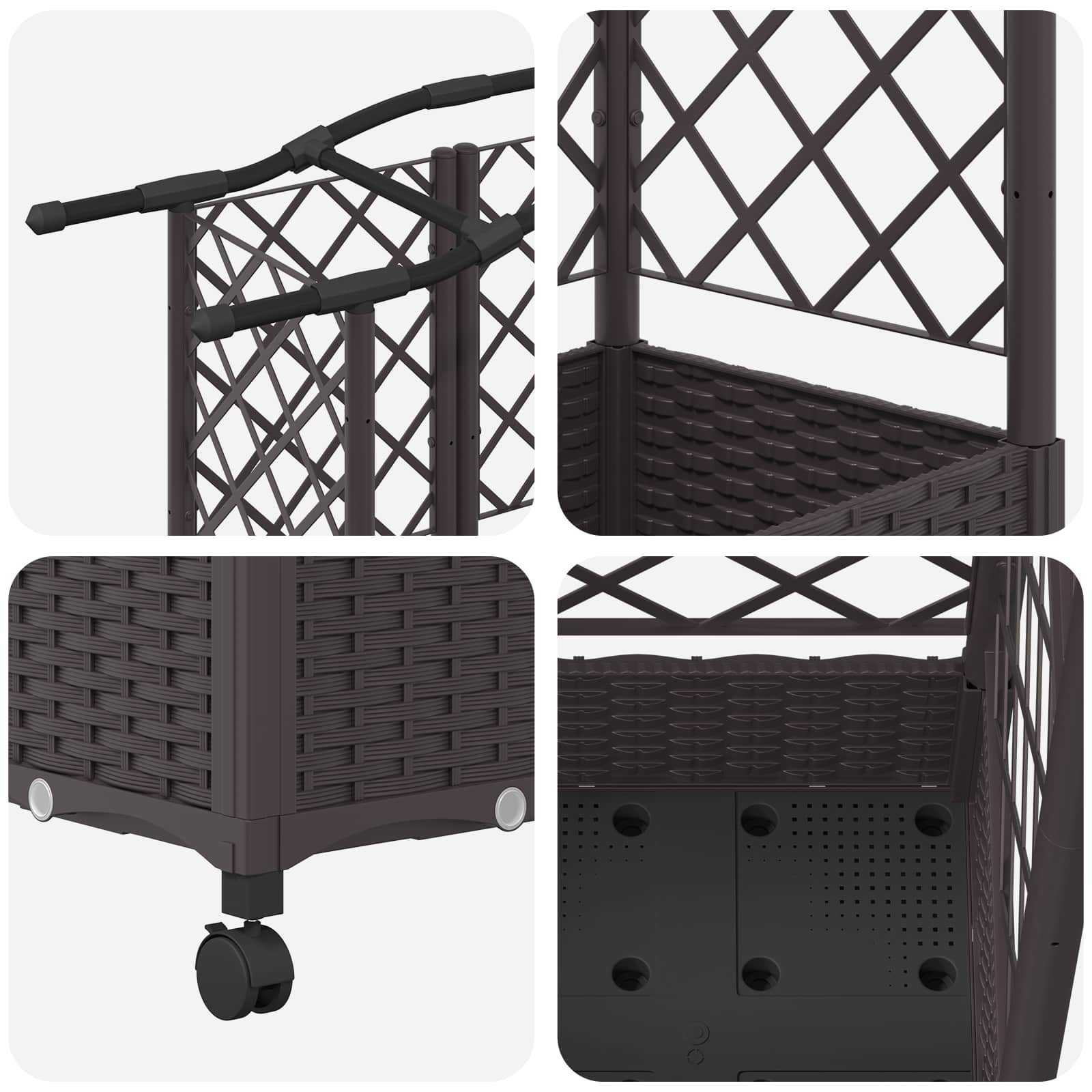Magasított ágy trellis-szel és tetővel barna 124 x 40 x 129 cm