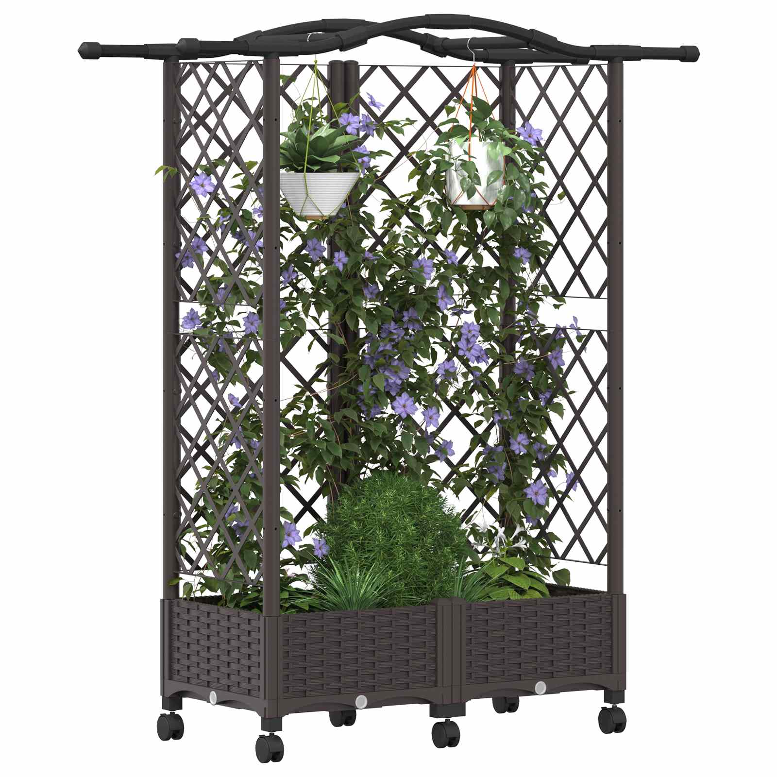 Magasított ágy trellis-szel és tetővel barna 124 x 40 x 129 cm