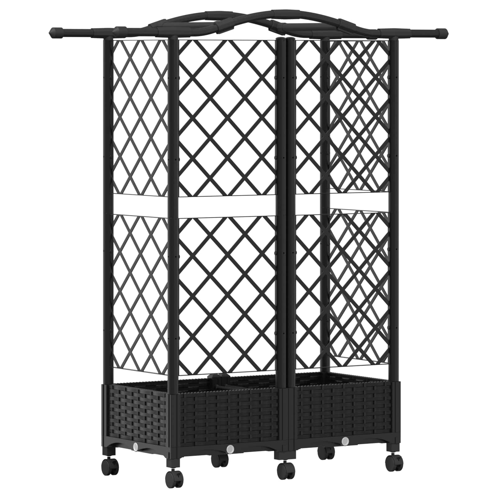 Magasított ágy trellis-szel és tetővel fekete 124 x 40 x 129 cm