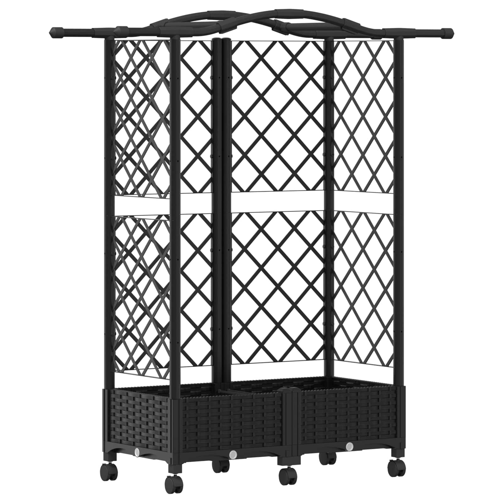 Magasított ágy trellis-szel és tetővel fekete 124 x 40 x 129 cm