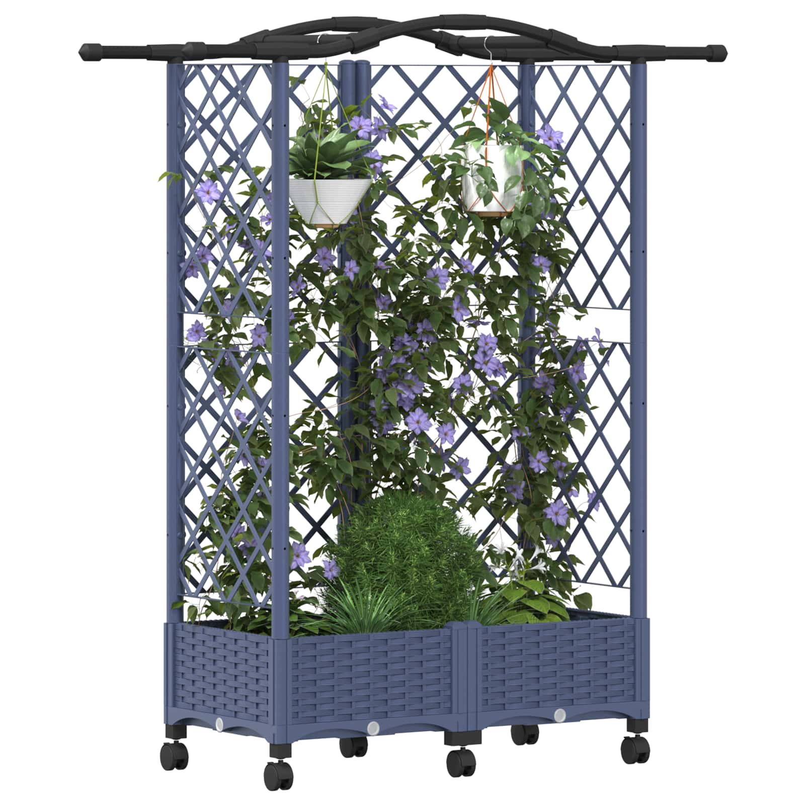 Magasított ágy trellis-szel és tetővel szürke 124 x 40 x 129 cm