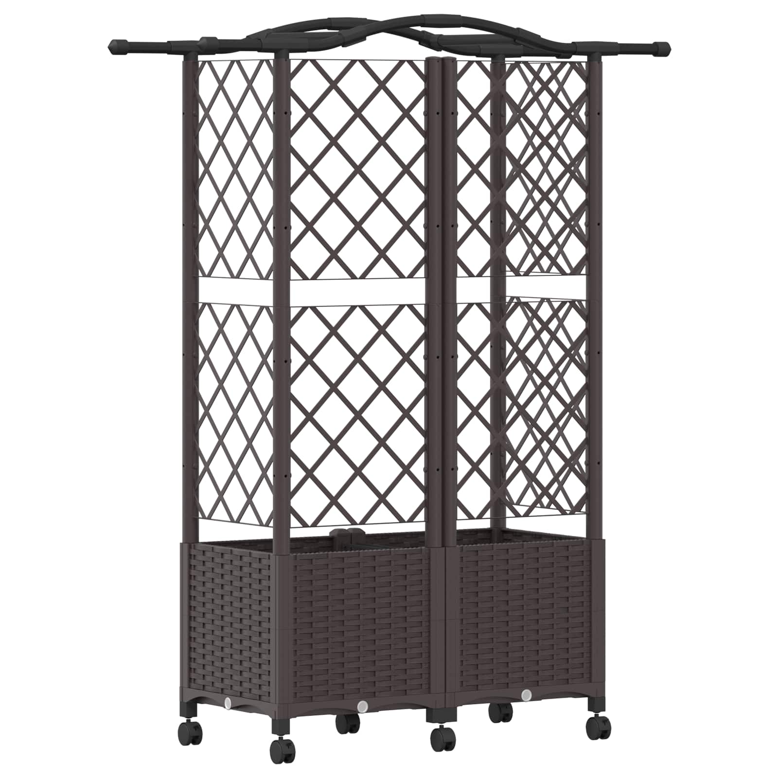 Magasított ágy trellis-szel és tetővel barna 122 x 40 x 144 cm