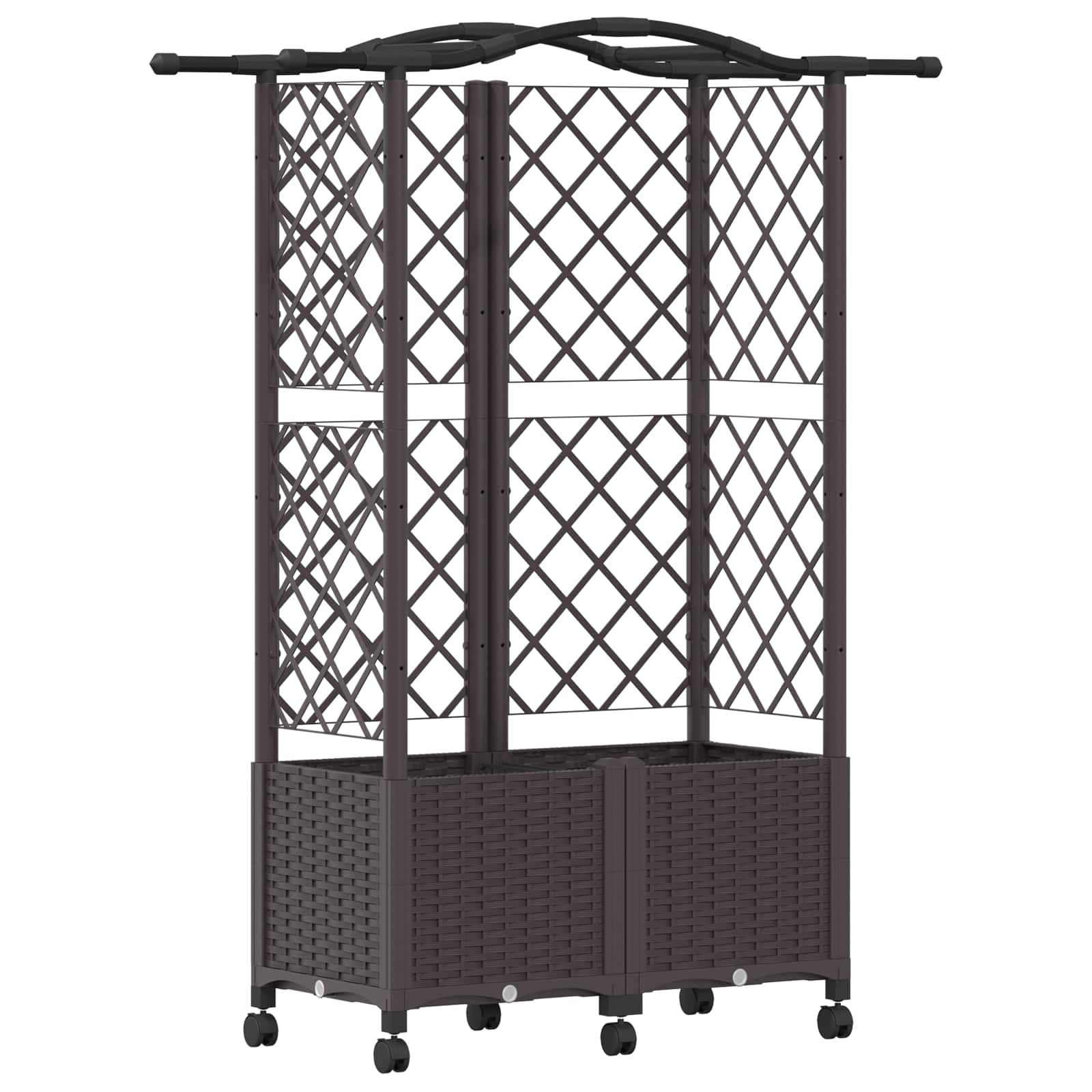 Magasított ágy trellis-szel és tetővel barna 122 x 40 x 144 cm