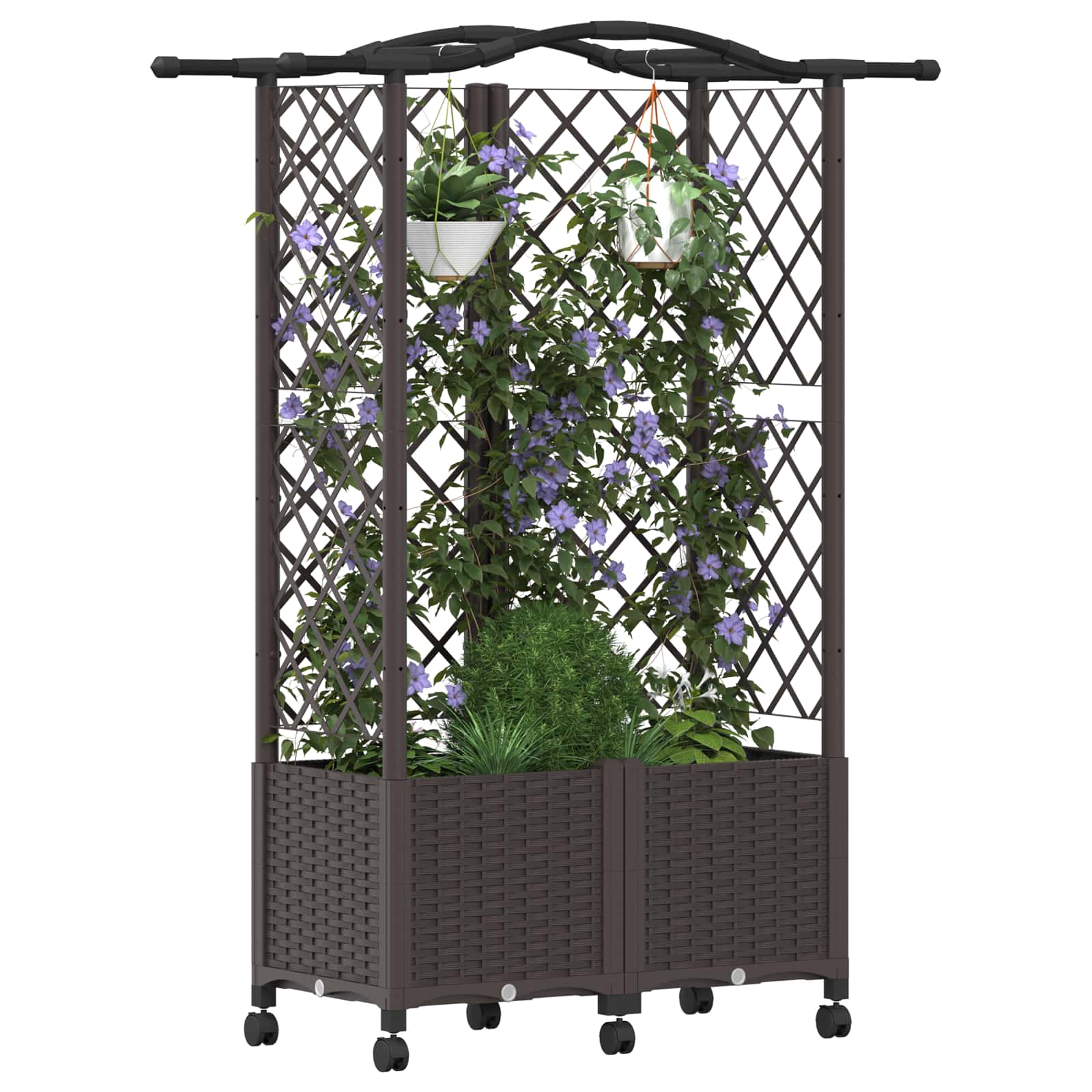 Magasított ágy trellis-szel és tetővel barna 122 x 40 x 144 cm