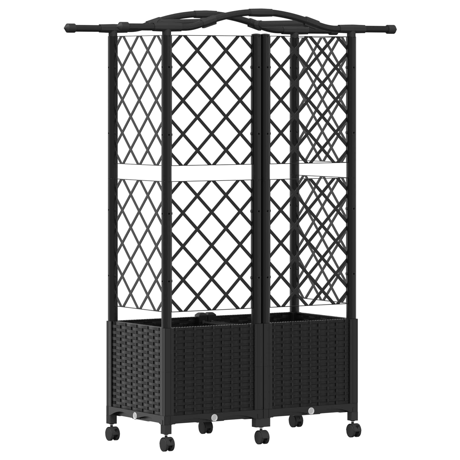 Magasított ágy trellis-szel és tetővel fekete 122 x 40 x 144 cm