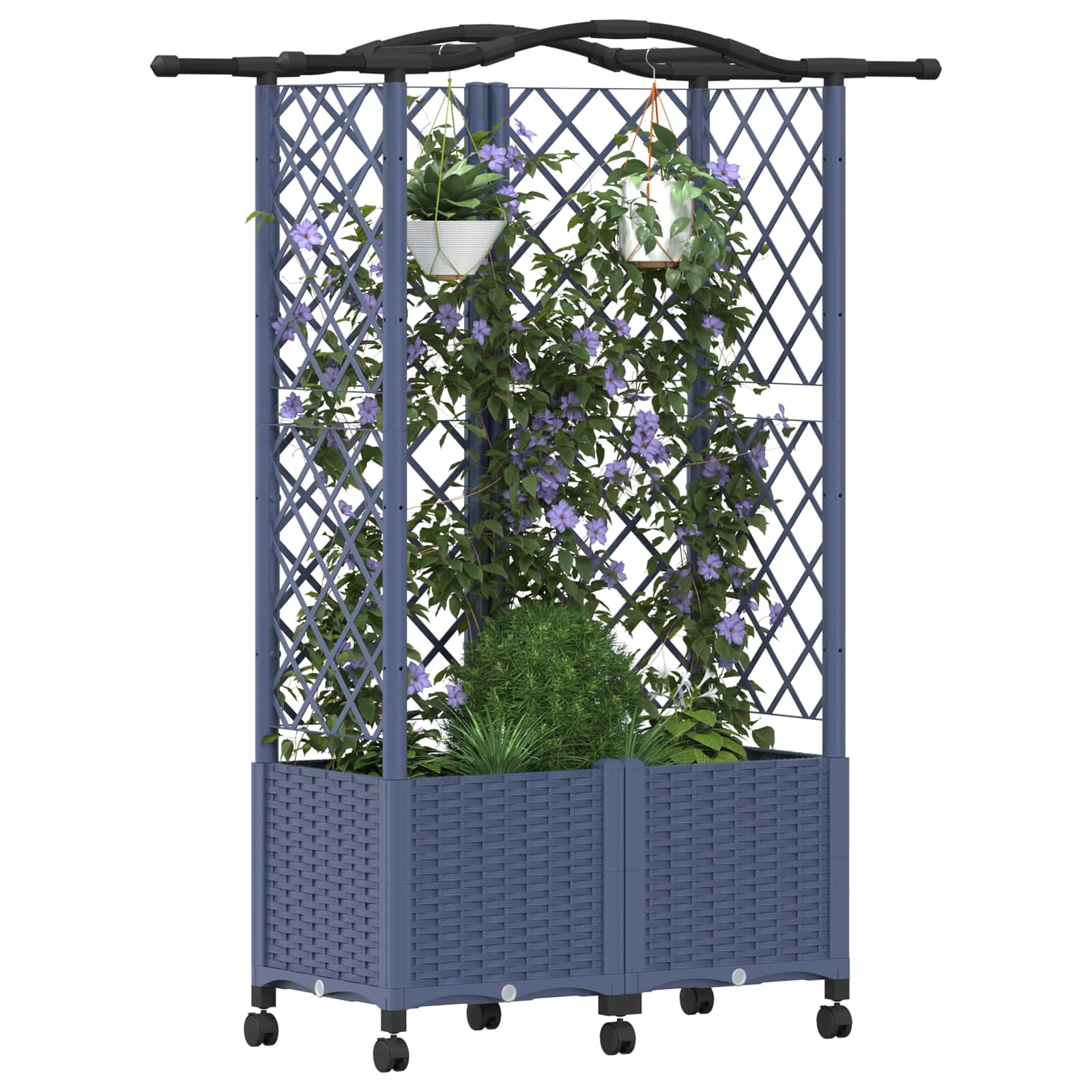 Magasított ágy trellis-szel és tetővel szürke 122 x 40 x 144 cm